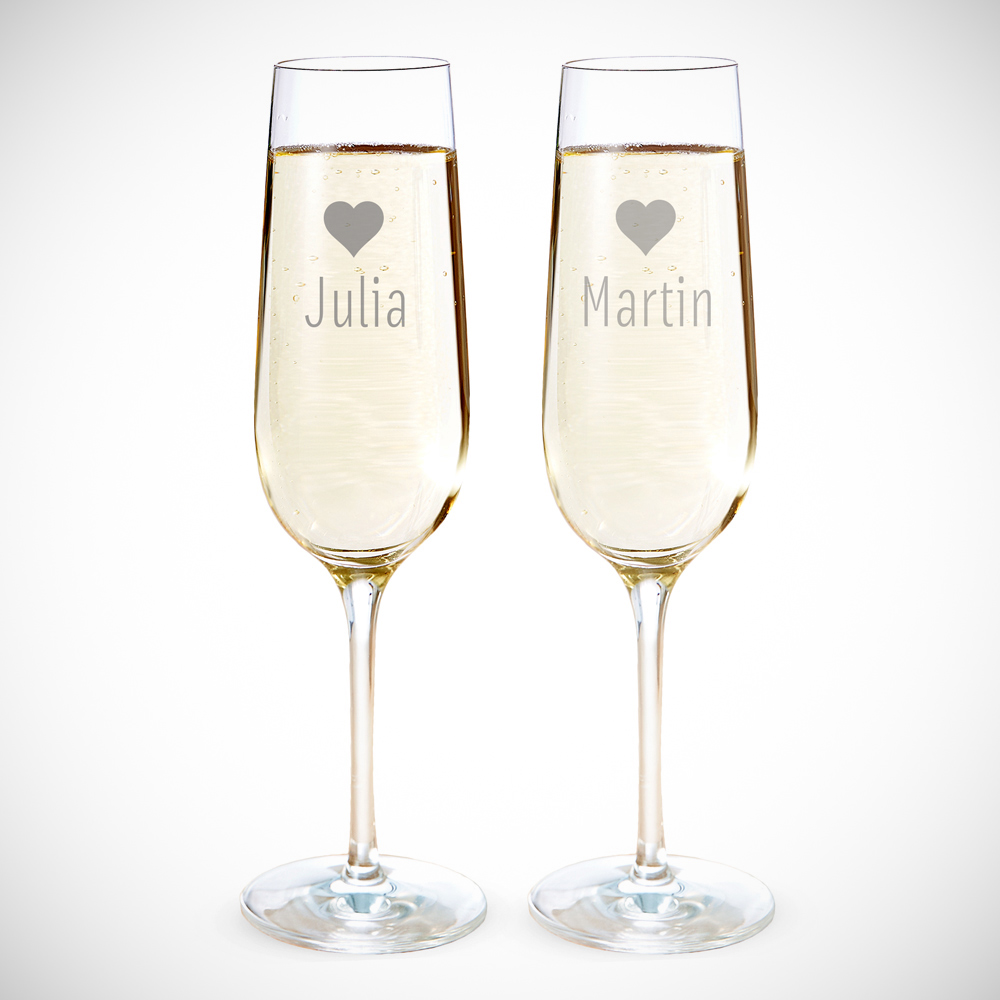 Sektglas mit Gravur Herz - Personalisiert - 2er Set