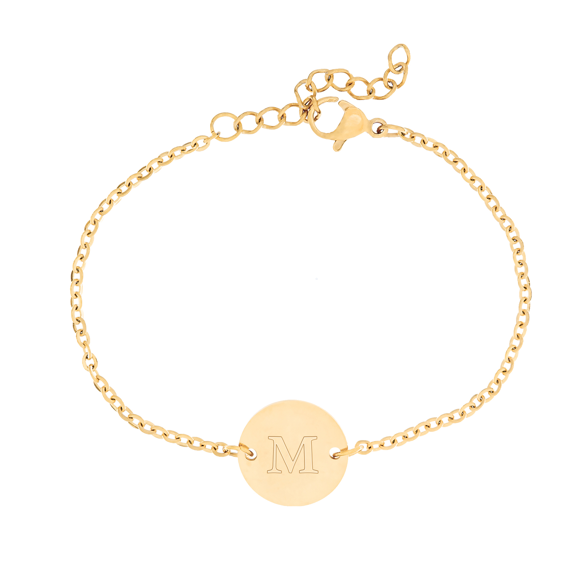 Set - Kette und Armkettchen mit rundem Anhänger - Initial - Gold