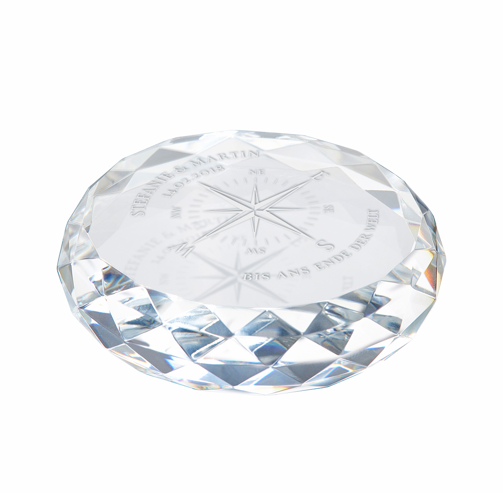 Kristall mit Gravur - Kompass - Personalisiert