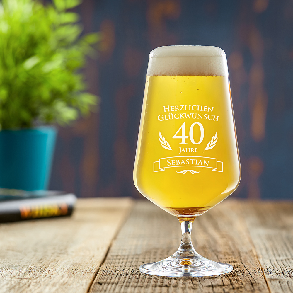 Bierglas mit Gravur - 40. Geburtstag - Pilstulpe - Personalisiert