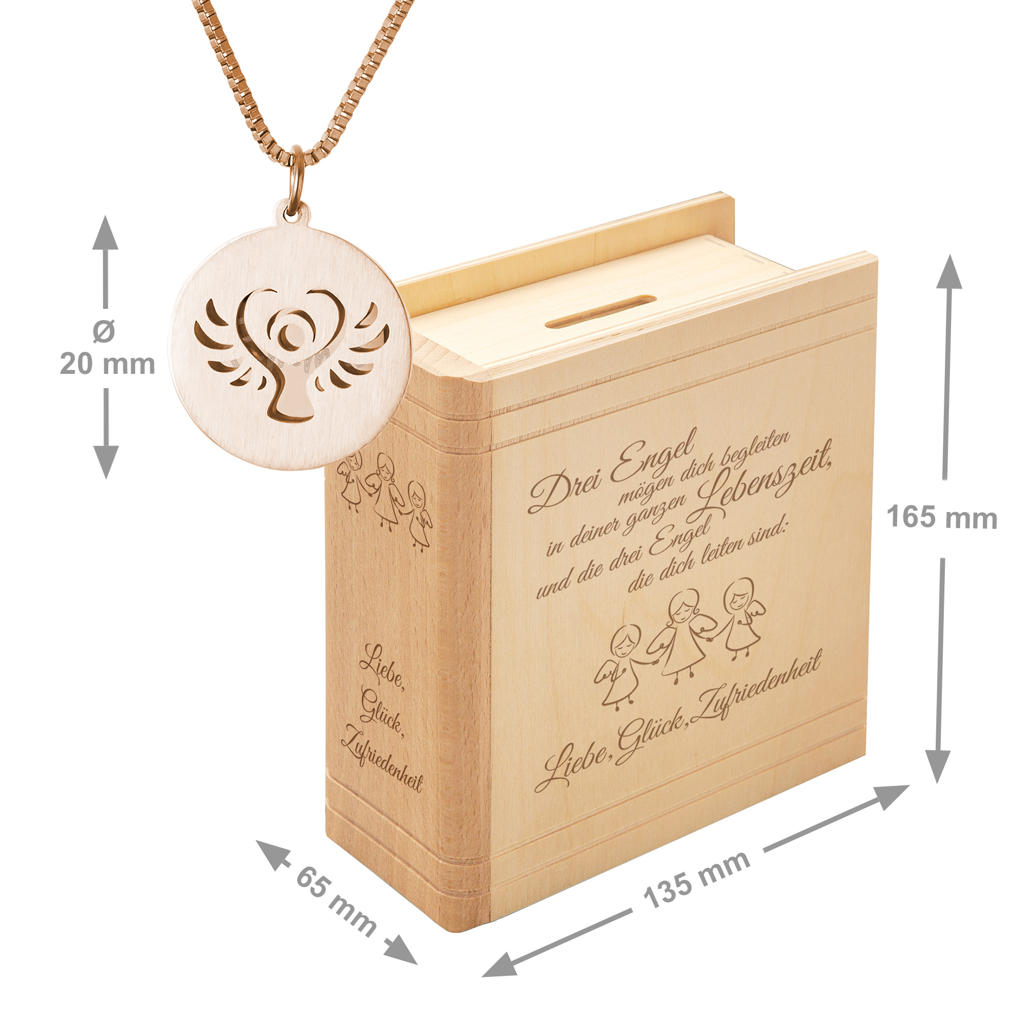 Set Buch Spardose und Halskette mit Gravur in Roségold - Engel