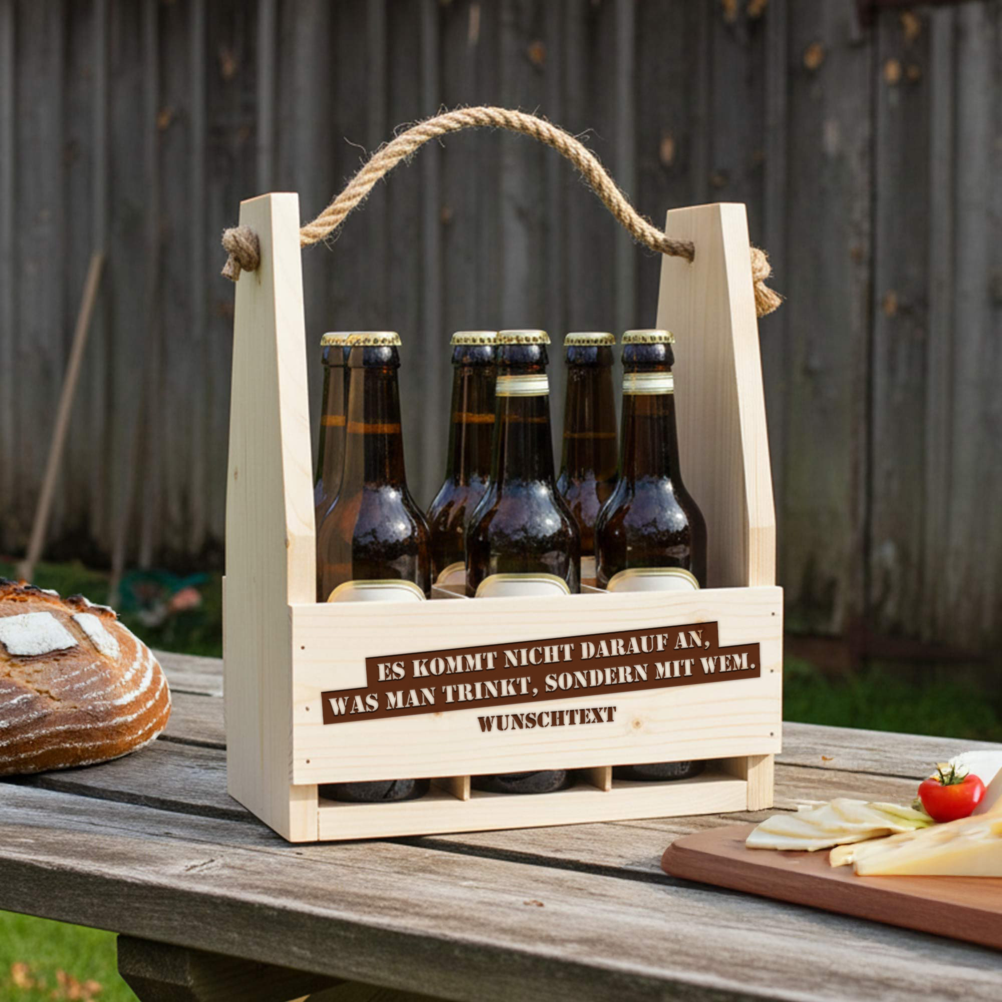 6er Holz Flaschenträger - Gemeinsam trinken