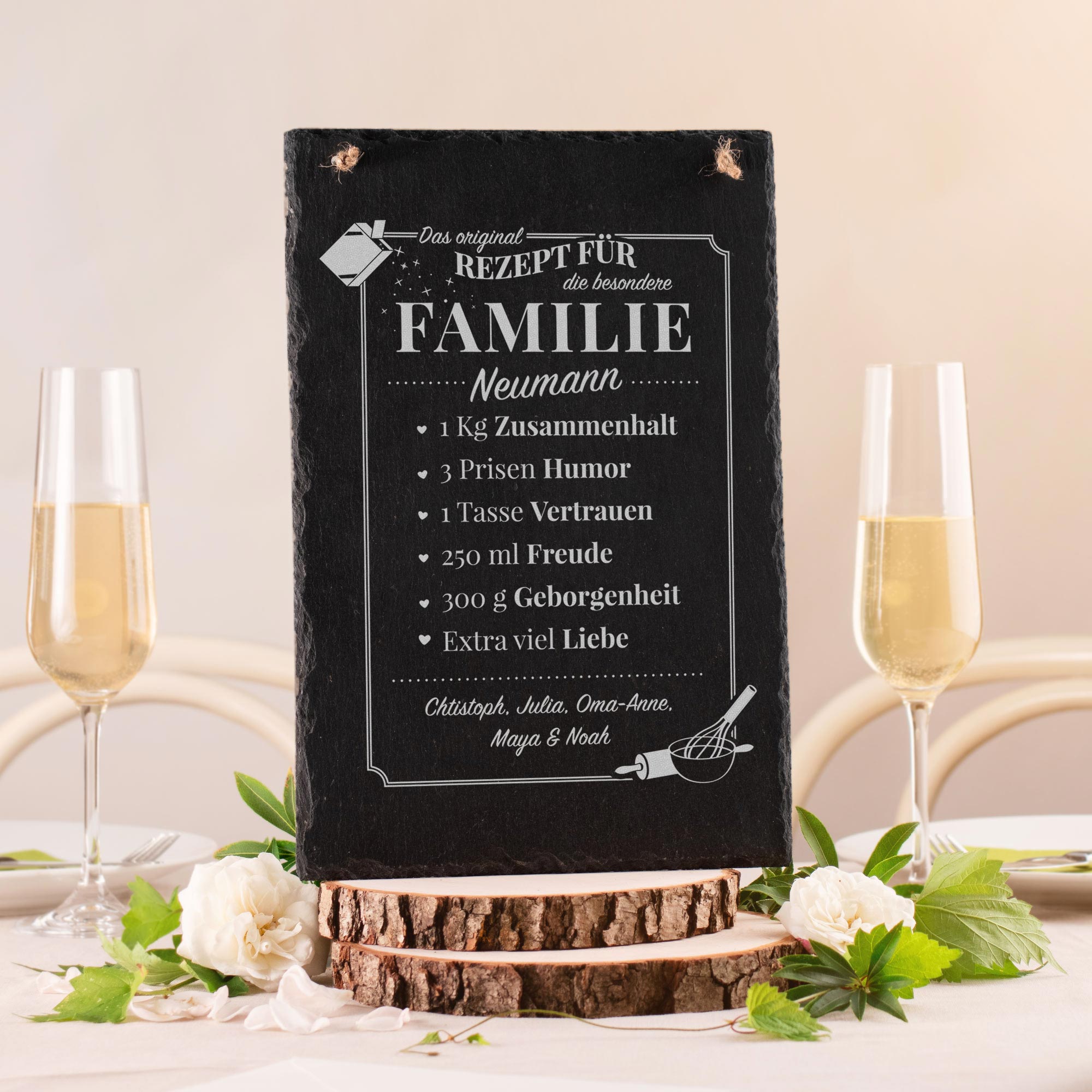 Personalisierte Schiefertafel mit Gravur Rezept Familie - Groß
