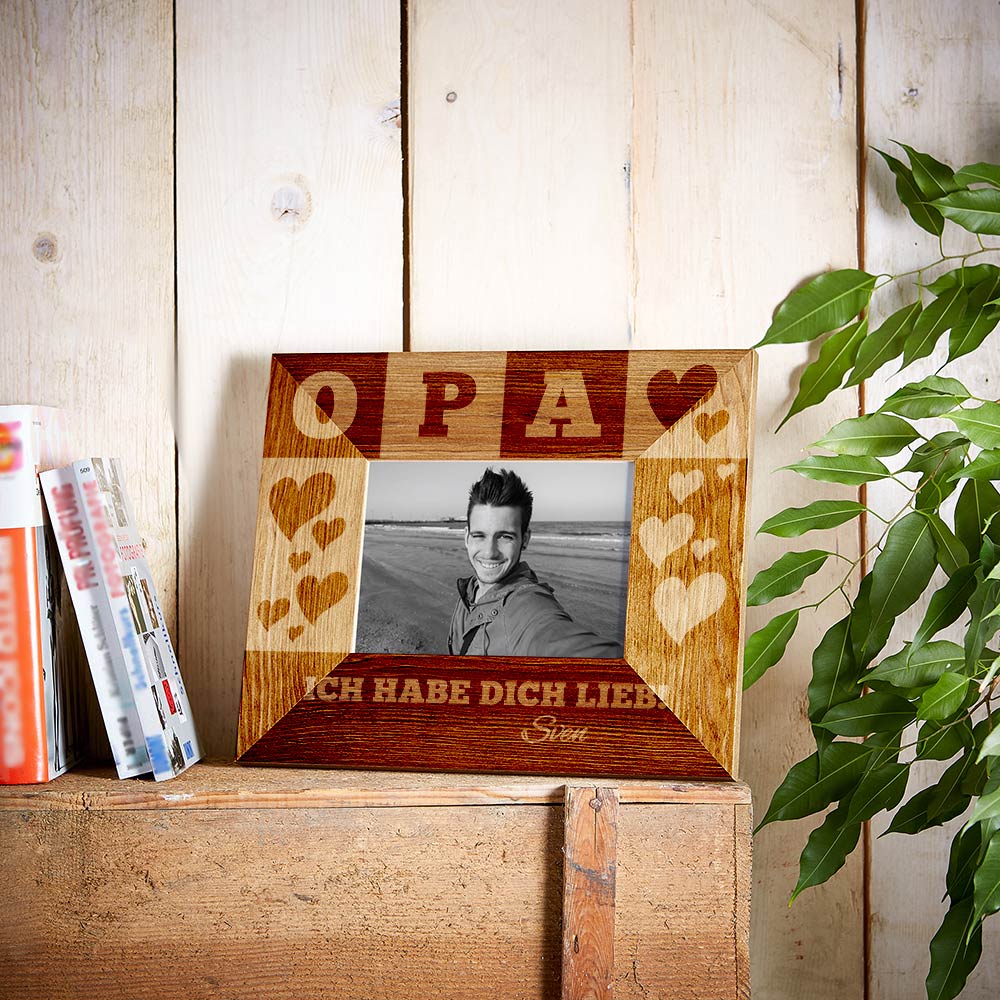 Bilderrahmen aus Holz mit Gravur für Opa - Personalisiert