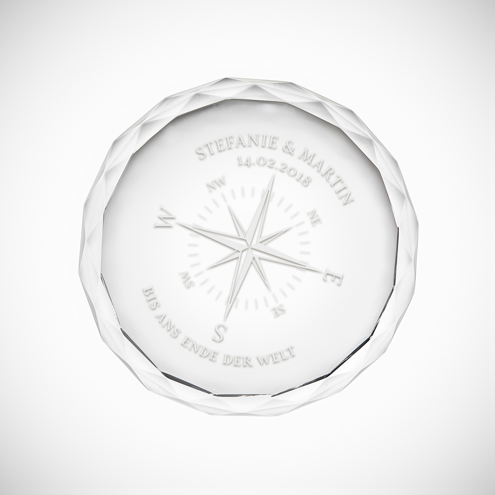 Kristall mit Gravur - Kompass für Paare - Personalisiert