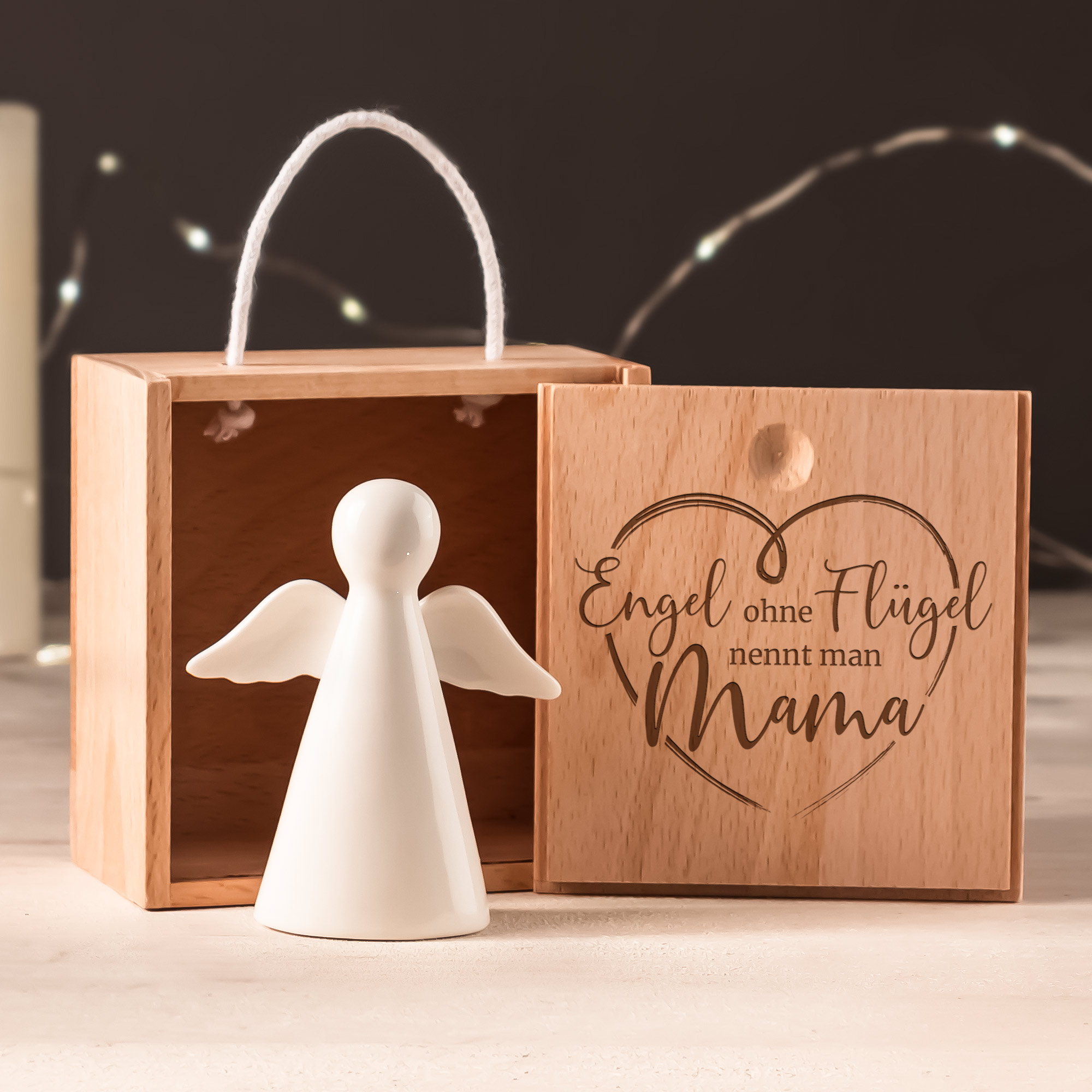 Engel in Holzbox - Engel ohne Flügel - Mama - Standard