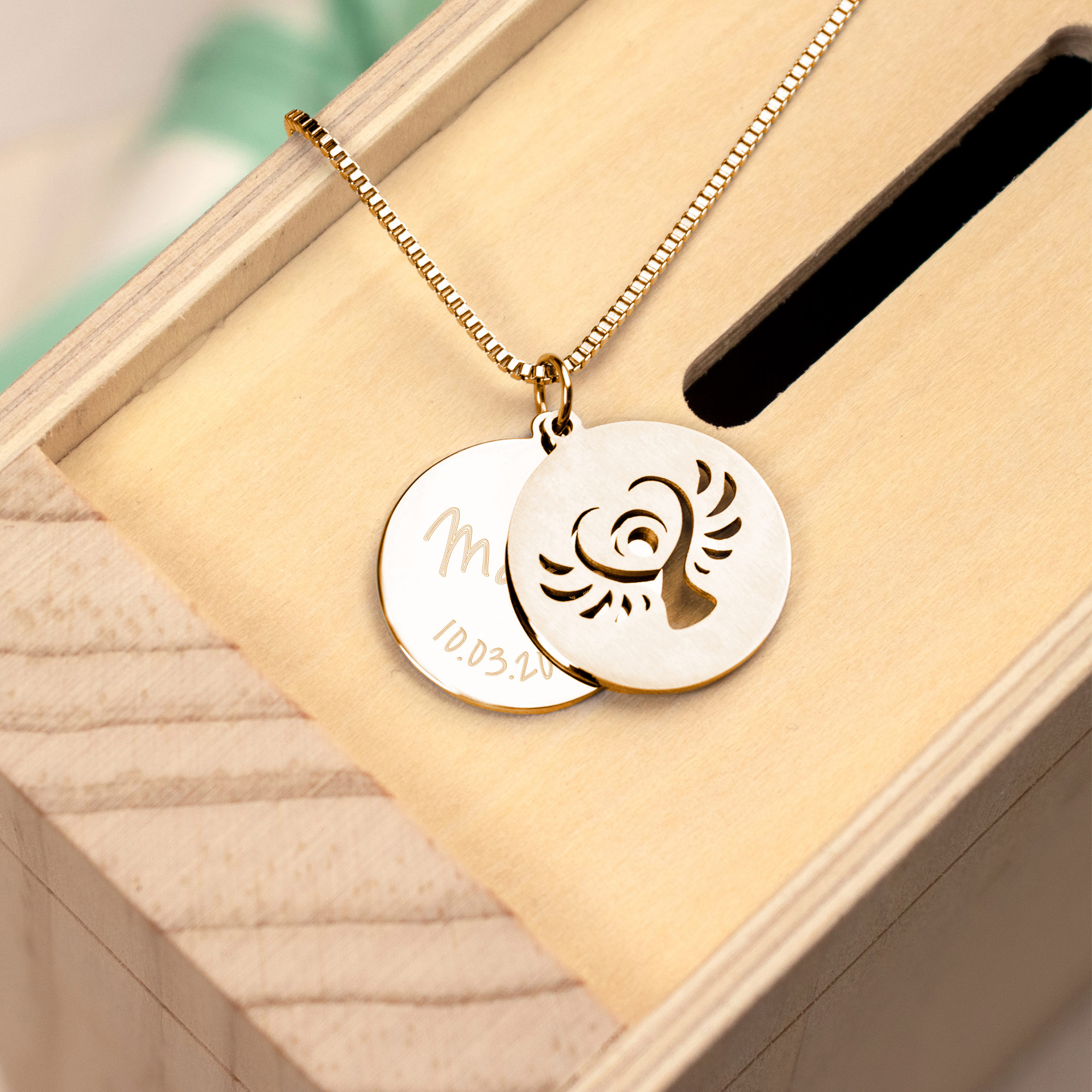 Set Buch Spardose und Halskette mit Gravur in Gold - Engel