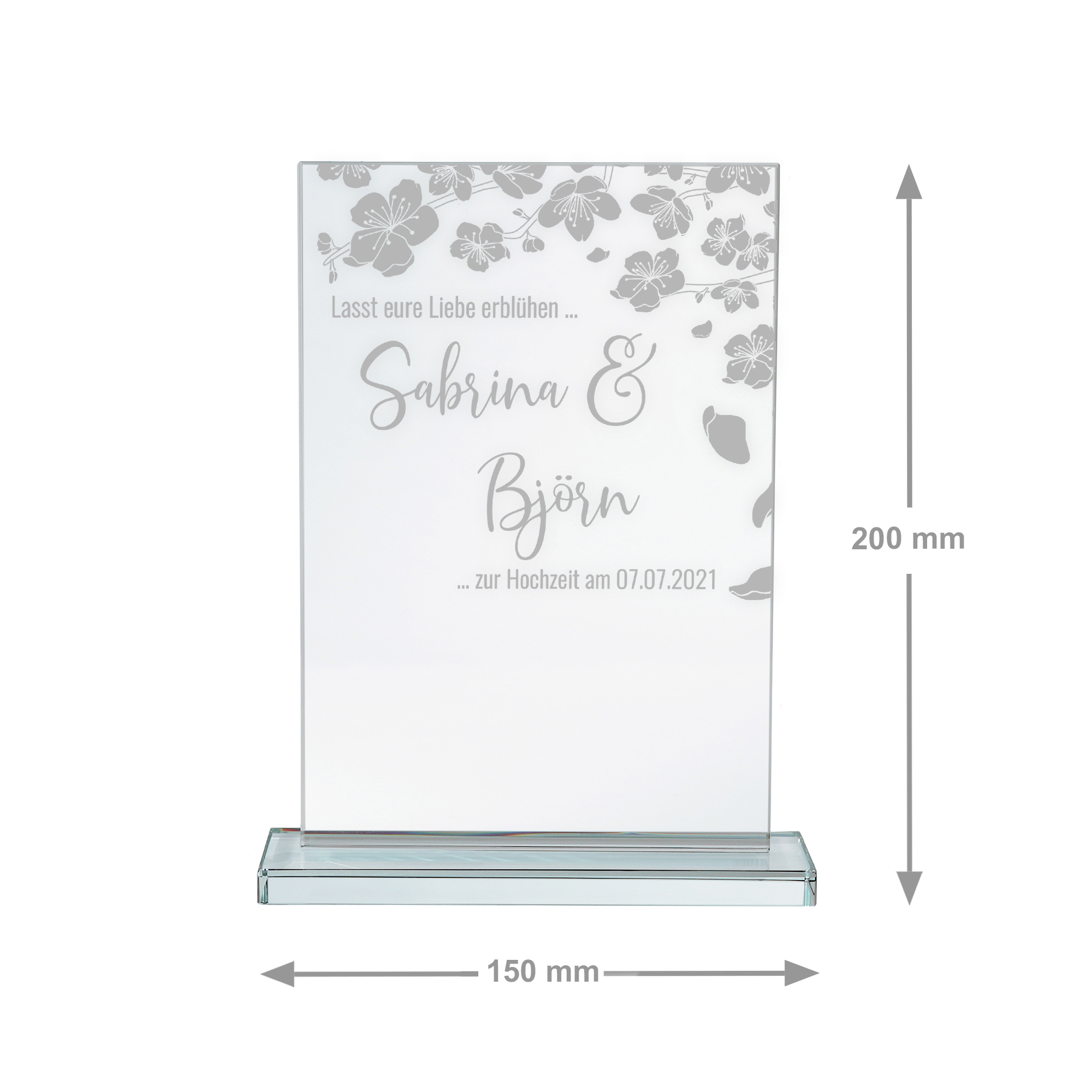 Glaspokal - Hochzeit - Blühende Liebe - Personalisiert