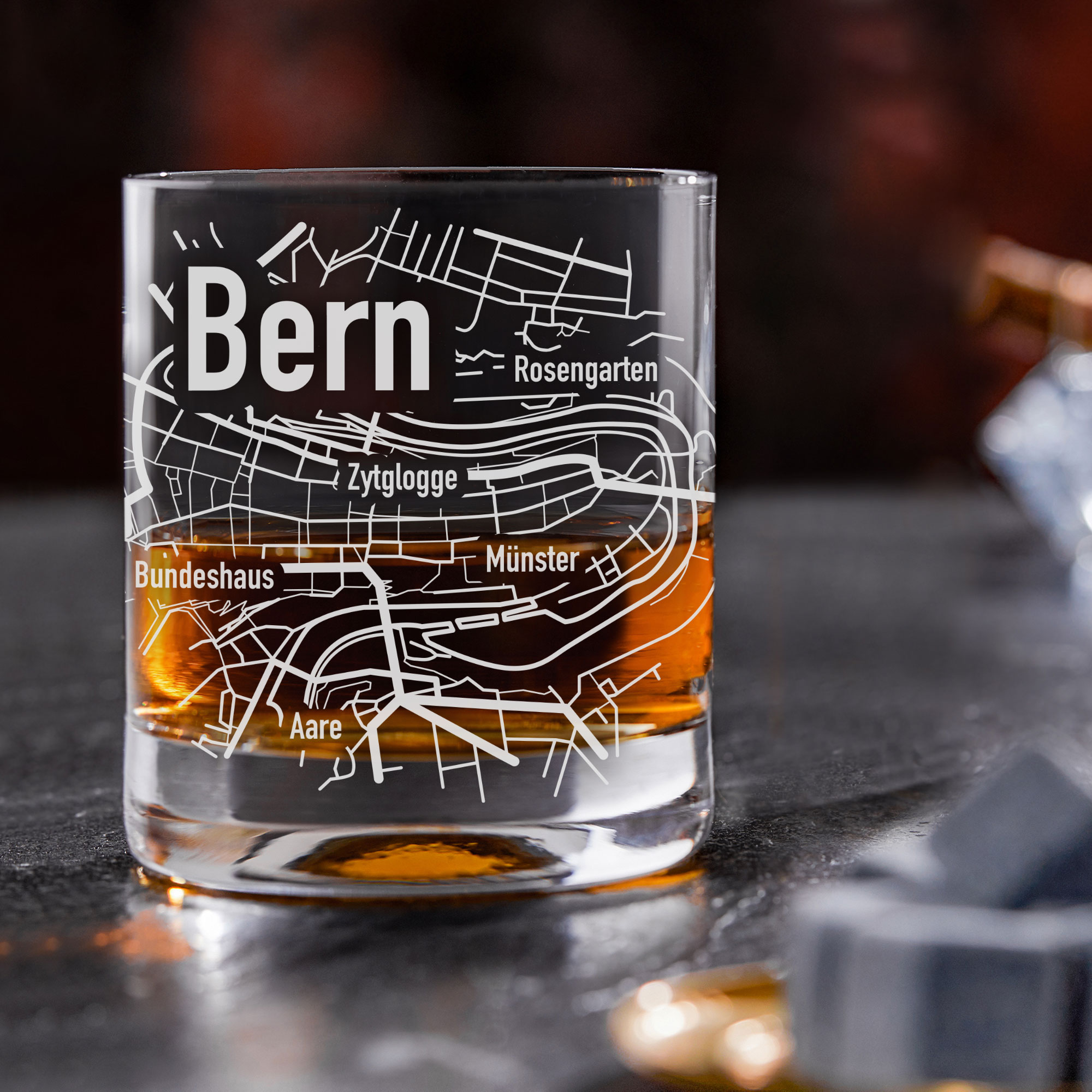 Whiskyglas mit Gravur - Bern Stadtkarte