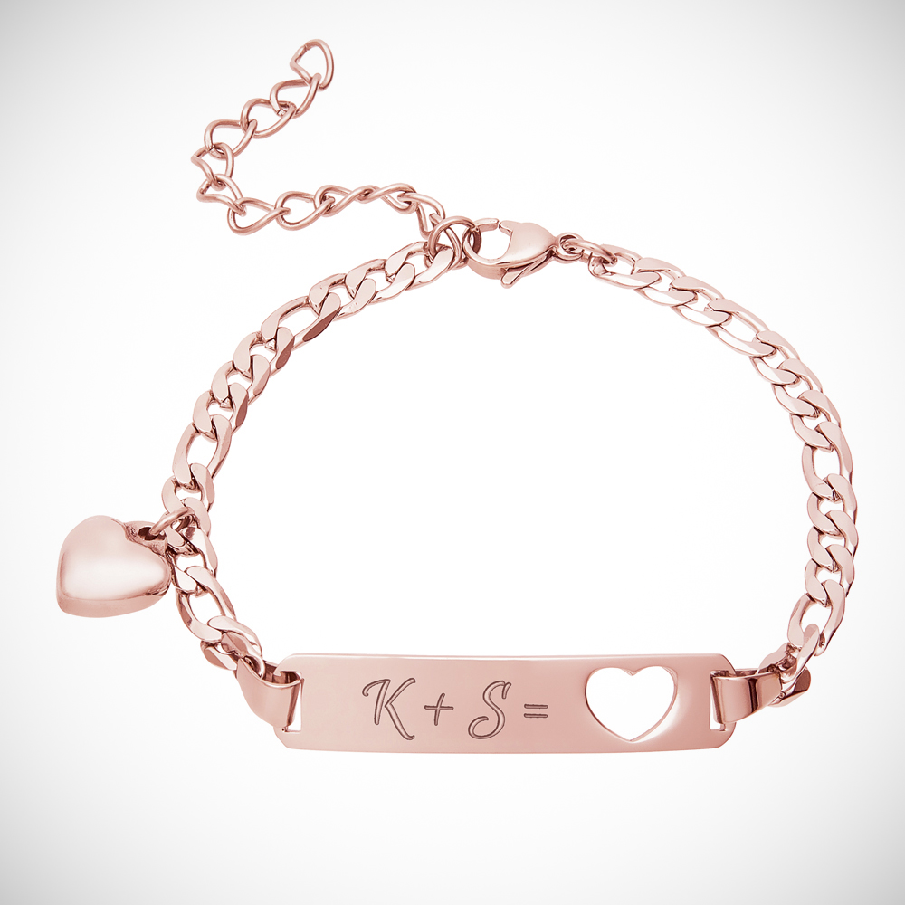 Herz mit Gravur Armband - Gravur - - Initialen personalisiert Armband Roségold -