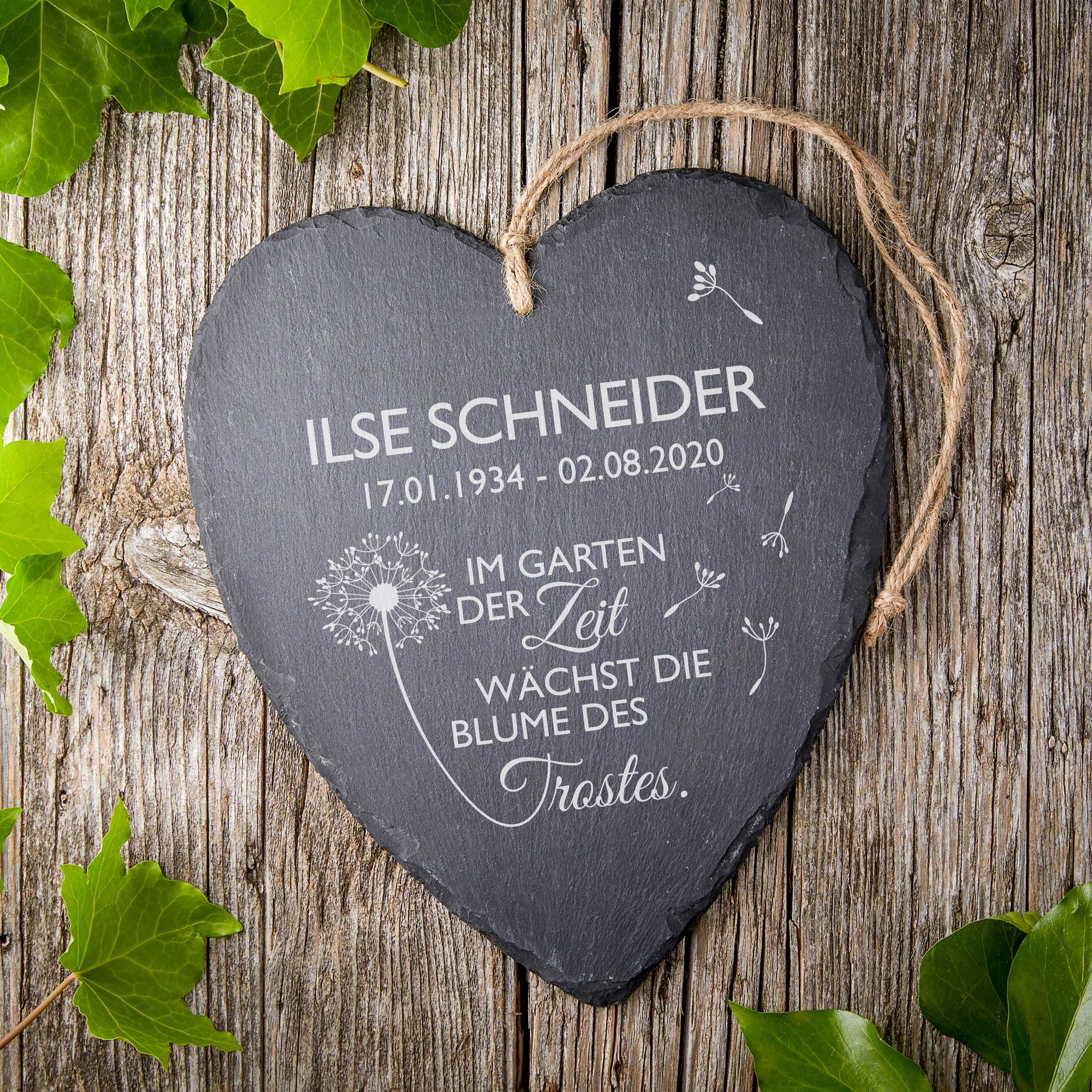 Schieferherz - Trauer - Blume - Personalisiert