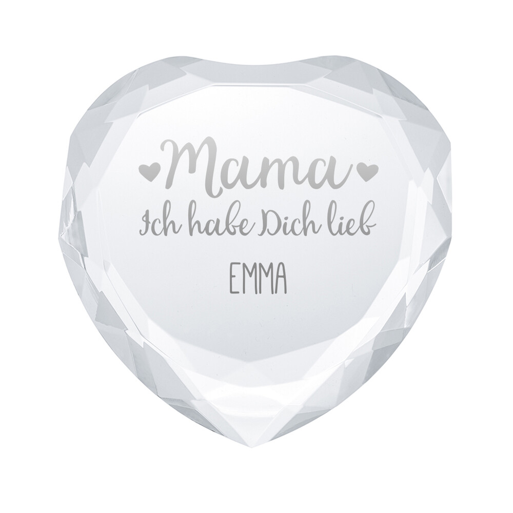 Herzkristall mit Gravur für Mama - Personalisiert