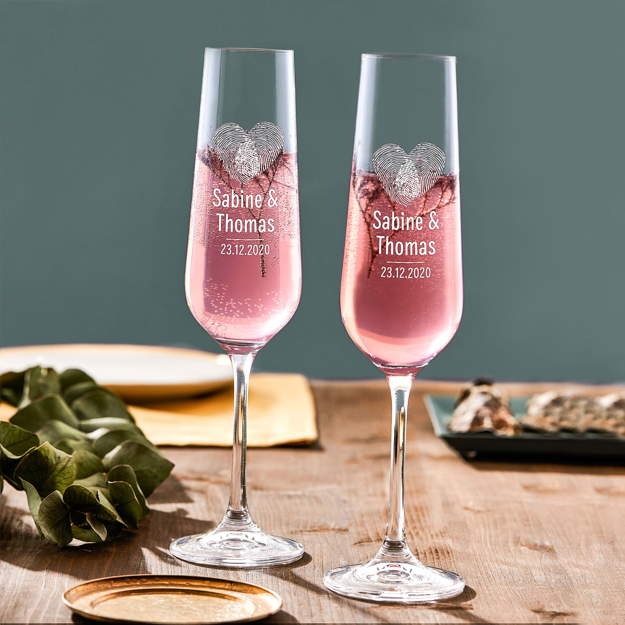 2er Set - Sektglas - Fingerabdruck Herz - Personalisiert