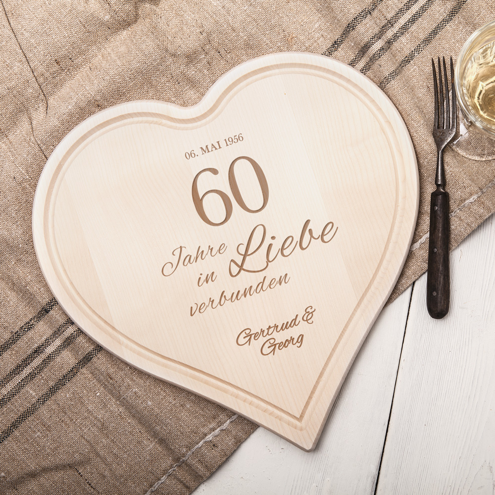 Geldgeschenk Diamantene Hochzeit 60 Hufeisen Herz mit Namen des Brautpaares Holz 