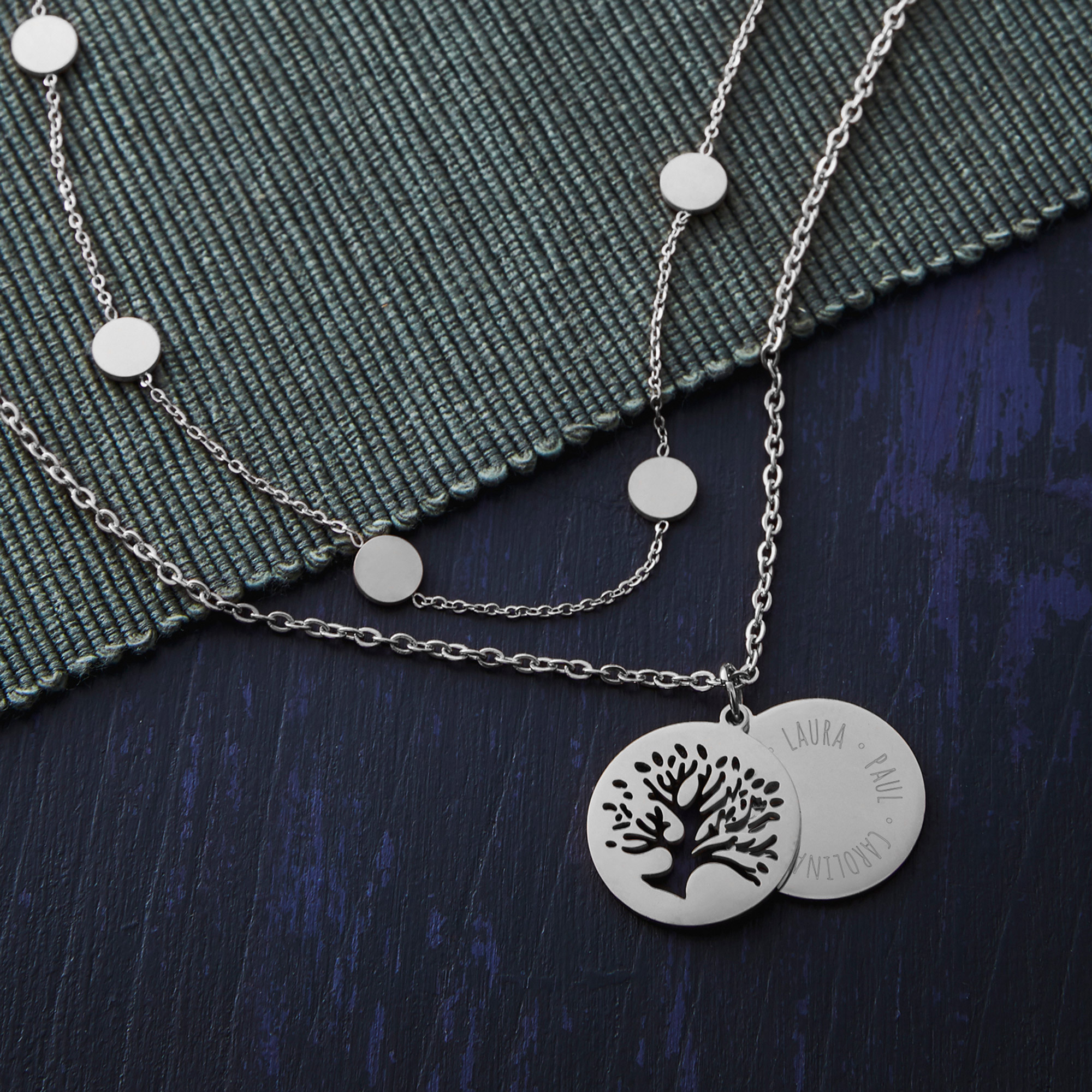 Set - Layering Kette und Halskette - Baum - Silber - Personalisiert