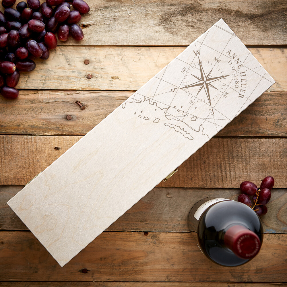 Weinkiste mit Gravur Kompass - Personalisiert