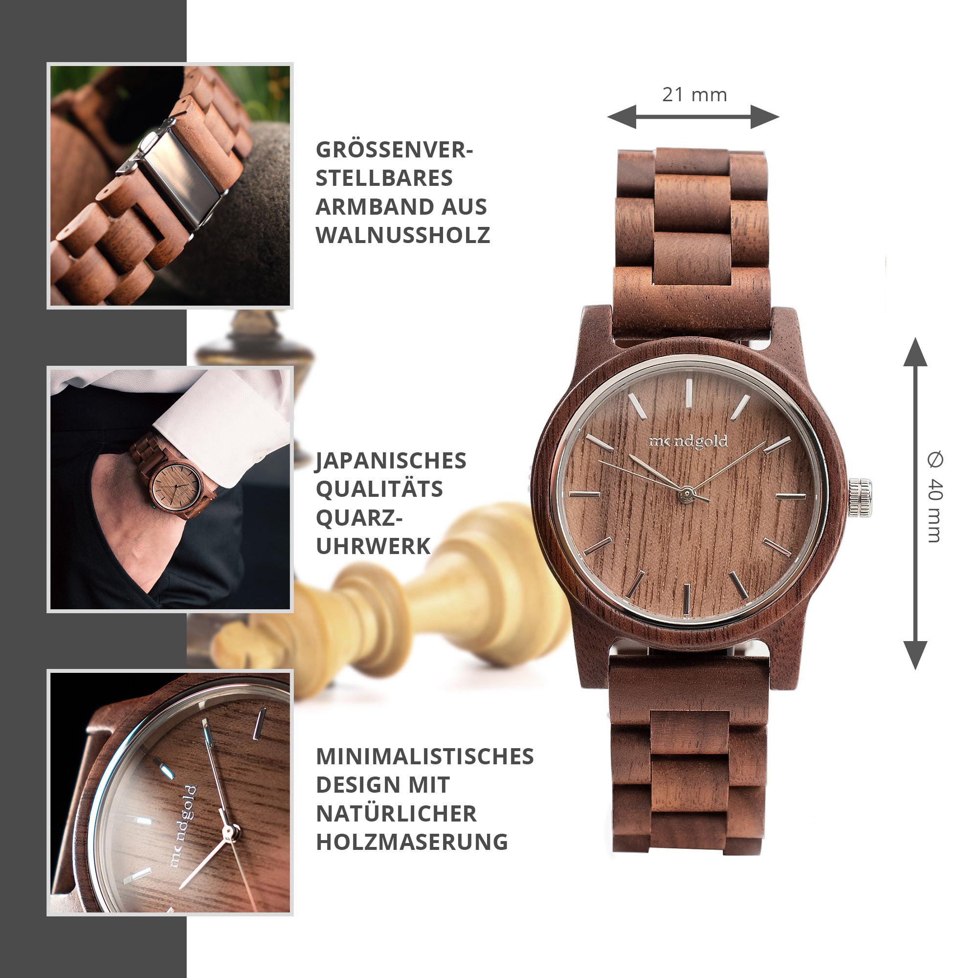 Armbanduhr aus Holz - Unisex