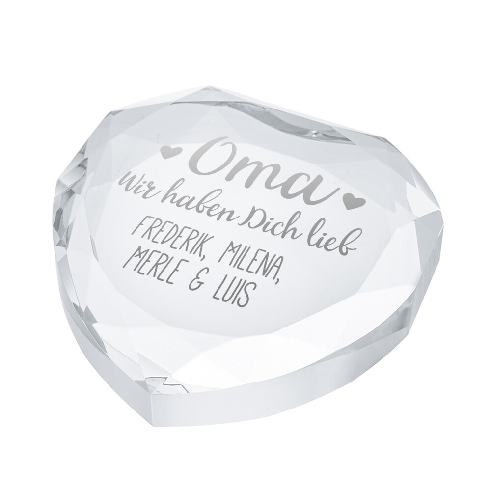 Herzkristall mit Gravur für Oma - Personalisiert