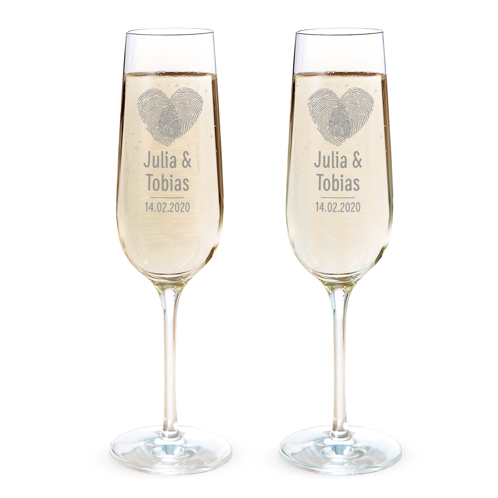 2er Set - Sektglas - Fingerabdruck Herz - Personalisiert
