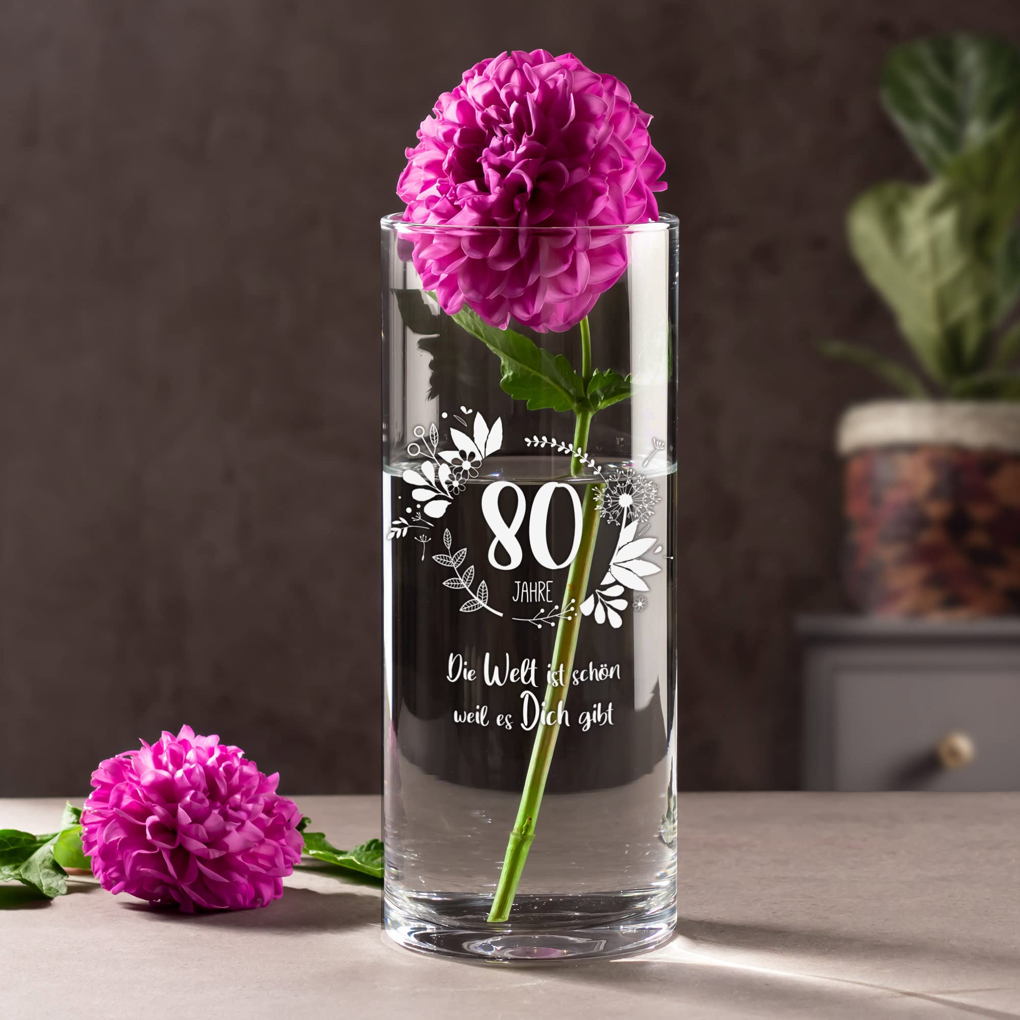 Runde Vase mit Gravur zum 80. Geburtstag