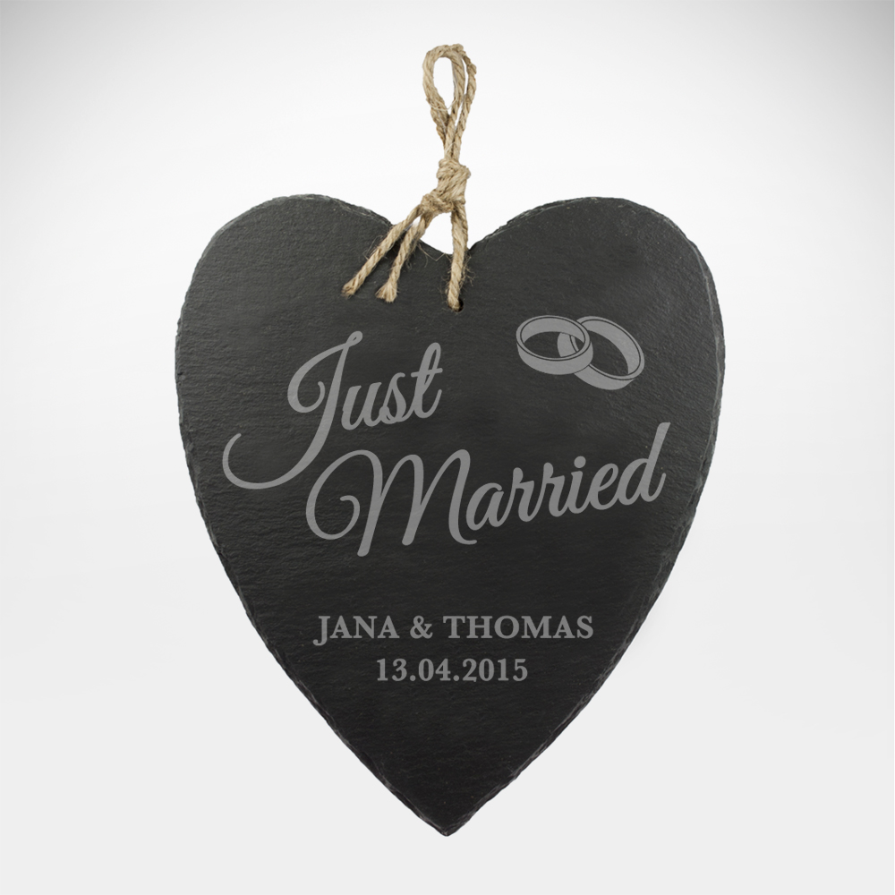 Schieferherz zur Hochzeit mit Gravur - Just Married - Personalisiert