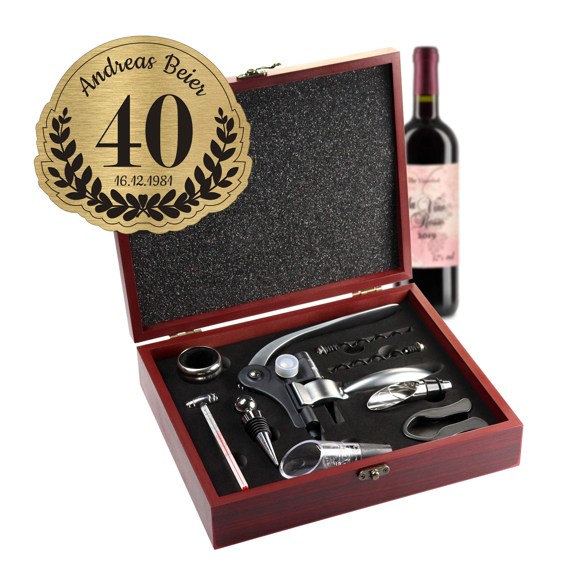 Wein Sommelier Set mit Gravur zum 40. Geburtstag