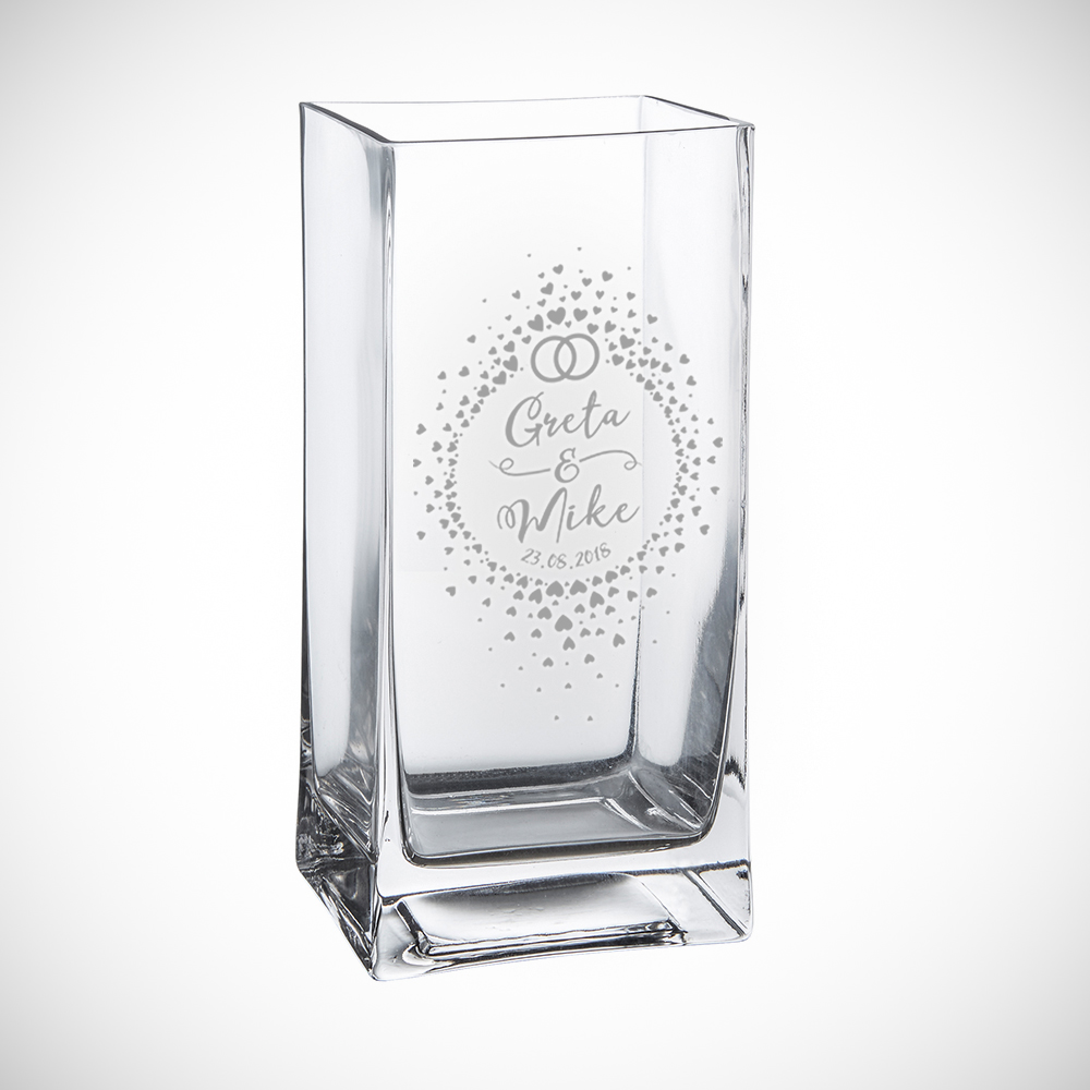 Vase - Eckig - Kreis aus Herzchen - Ringe - Personalisiert