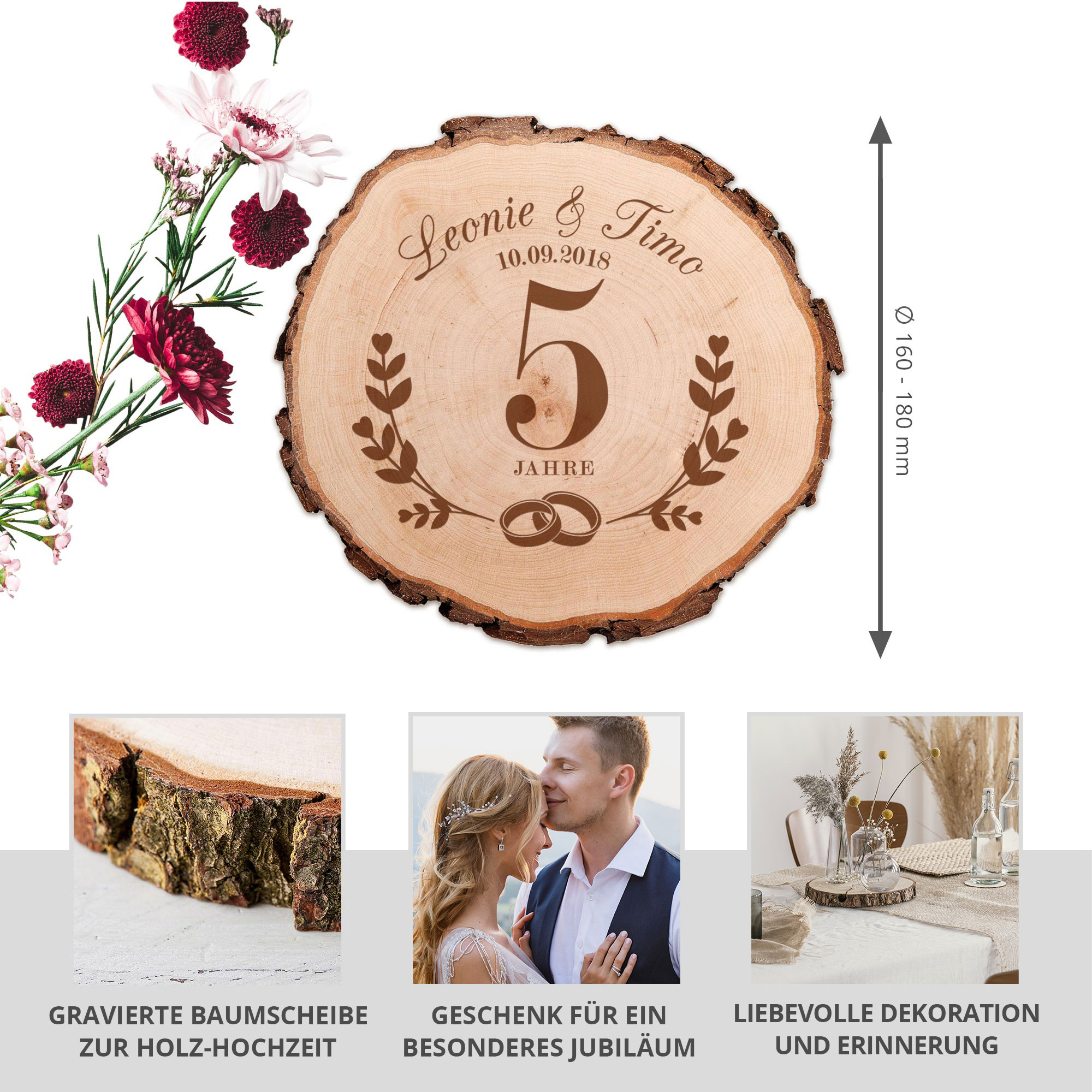 Baumscheibe - Holzhochzeit - Personalisiert