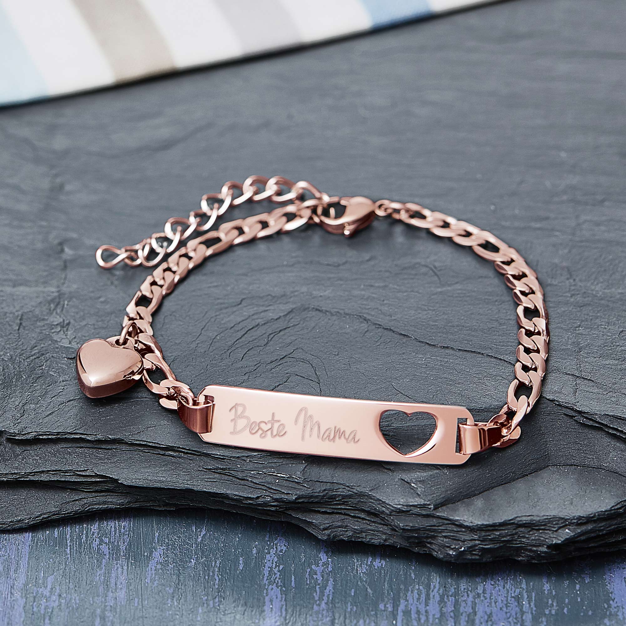 Roségold Armband mit Gravur für Beste Mama - Herzstanze