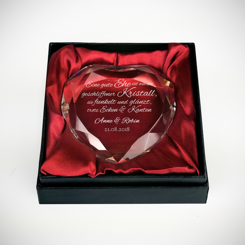 Herzkristall mit Spruch zur Hochzeit - Personalisiert