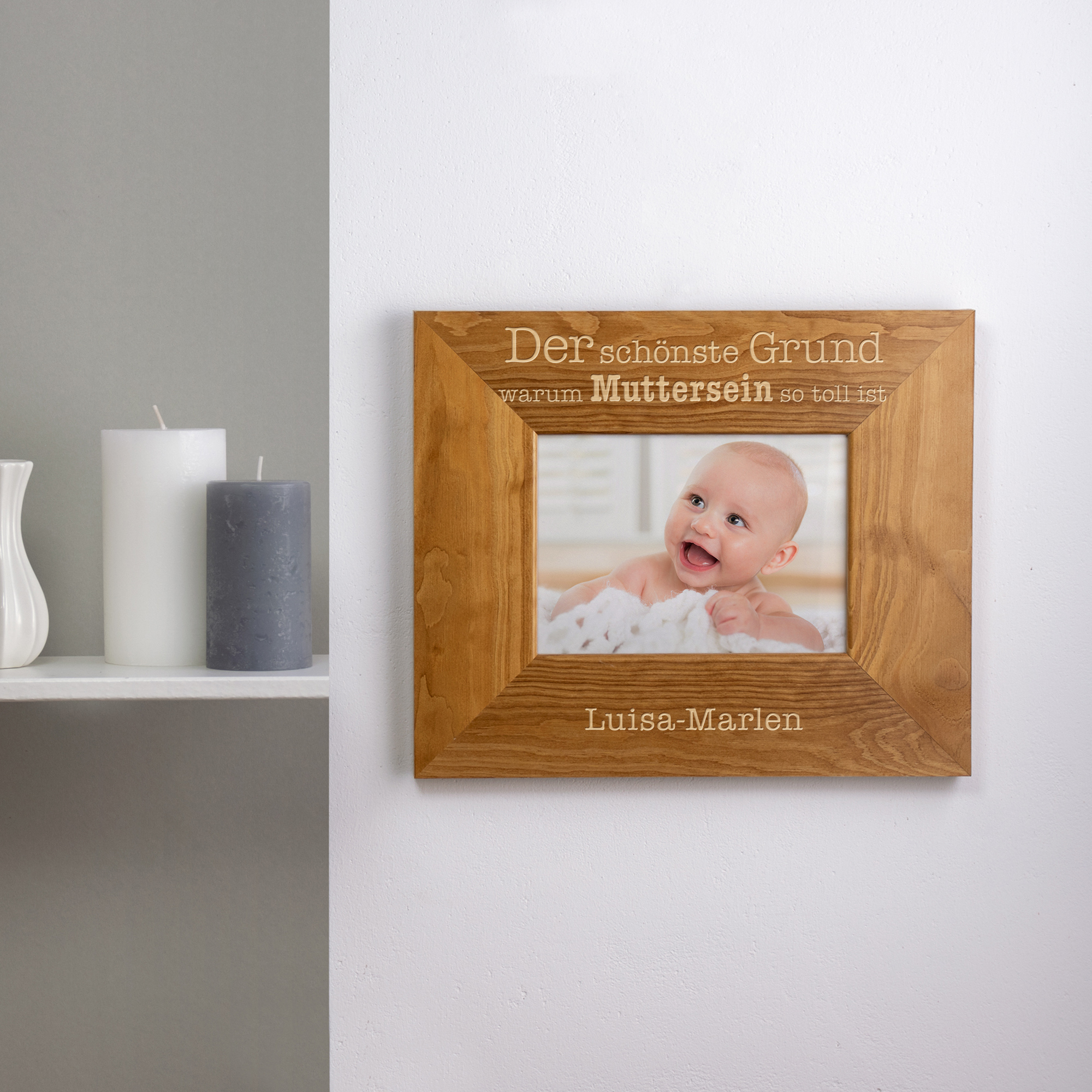 Bilderrahmen aus Holz mit Gravur - Muttersein - Personalisiert
