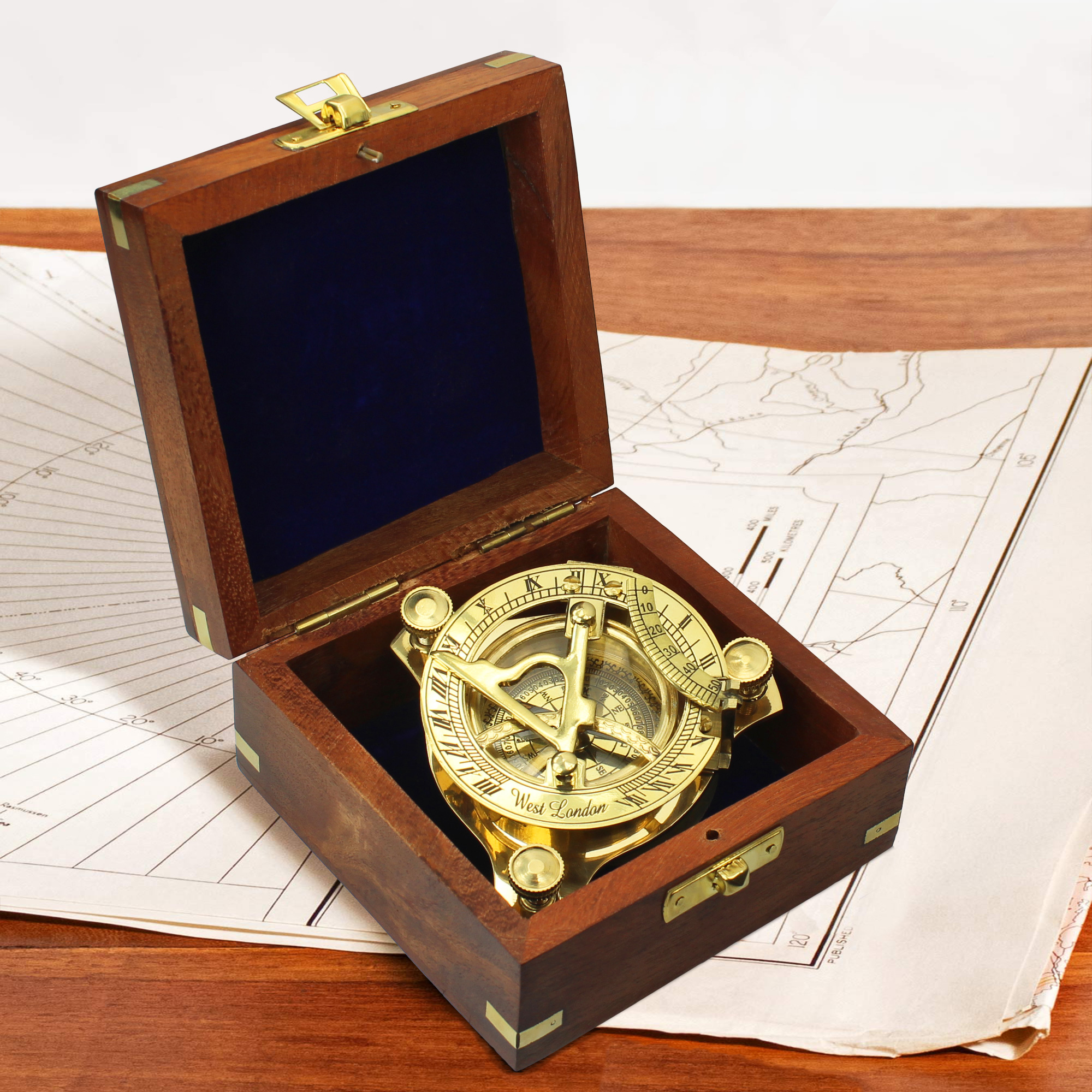 Kompass Sonnenuhr in Holzbox