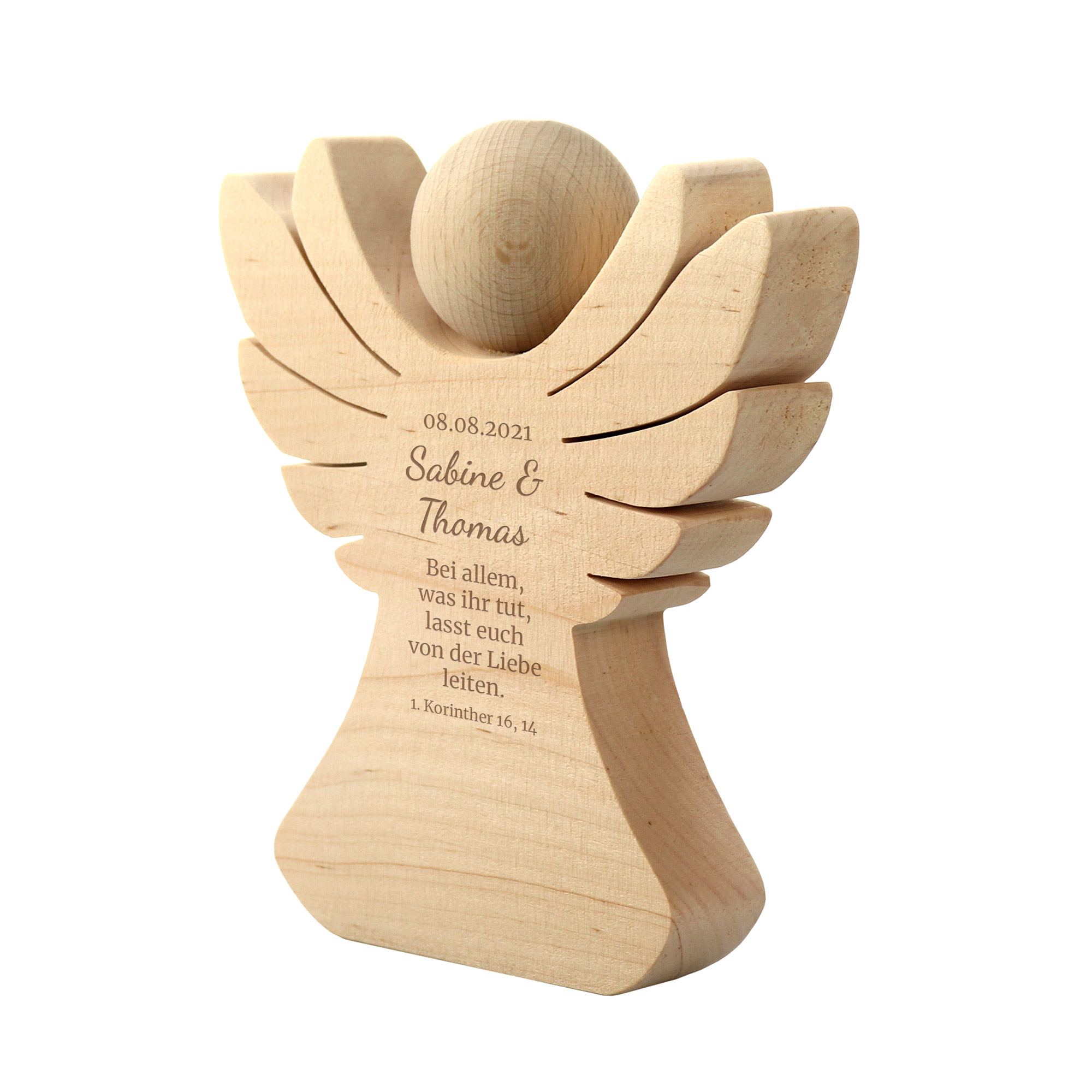 Engel aus Holz mit Gravur zur Hochzeit - Segen - Personalisiert