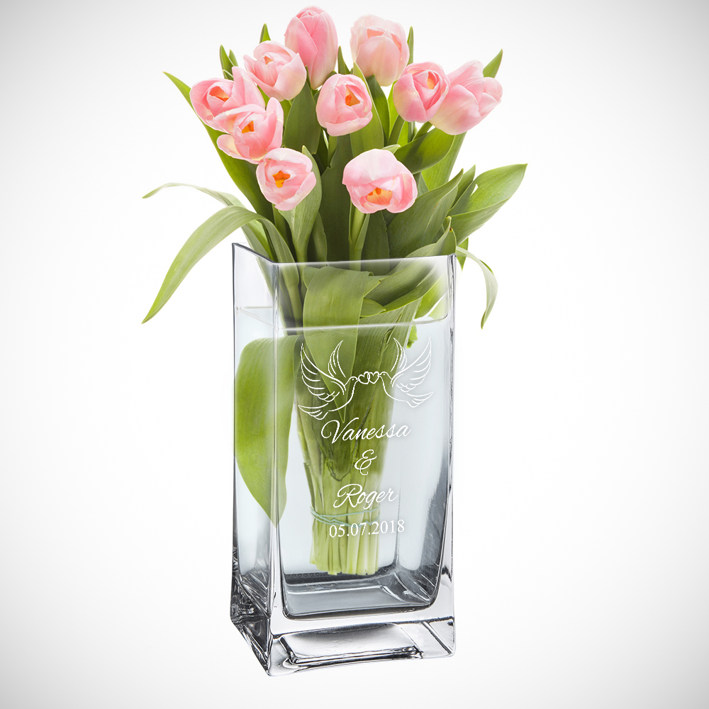 Vase mit Gravur Liebestauben