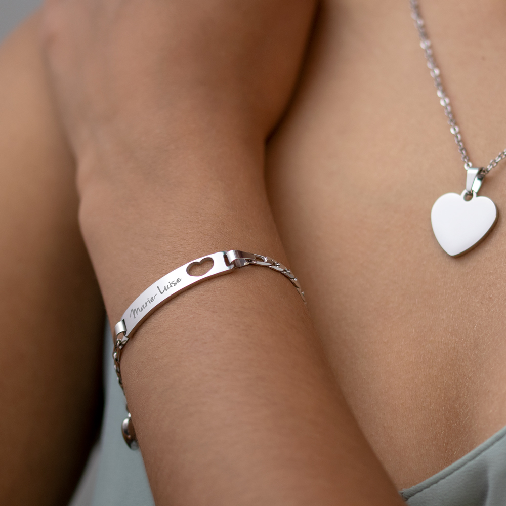 Armband mit Gravur - Name Herz Silber - Personalisiert