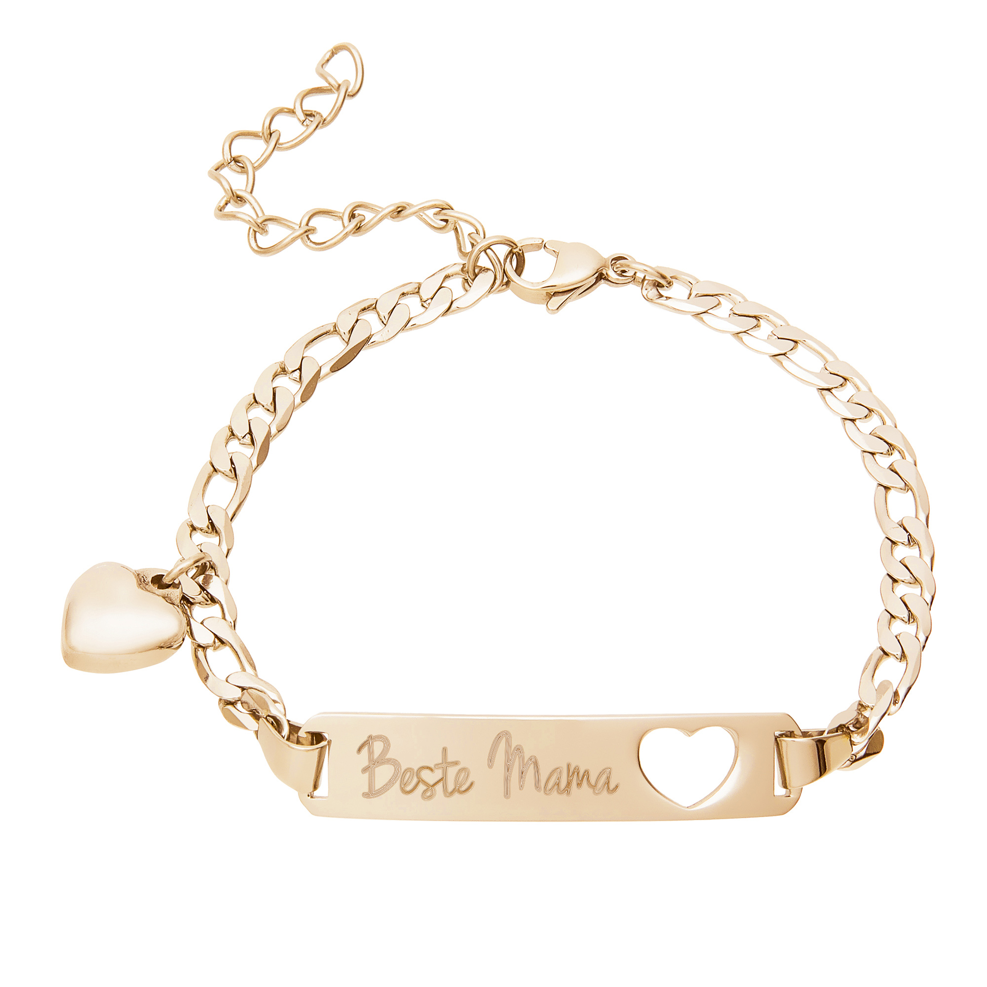 Gold Armband mit Gravur für Beste Mama - Herzstanze