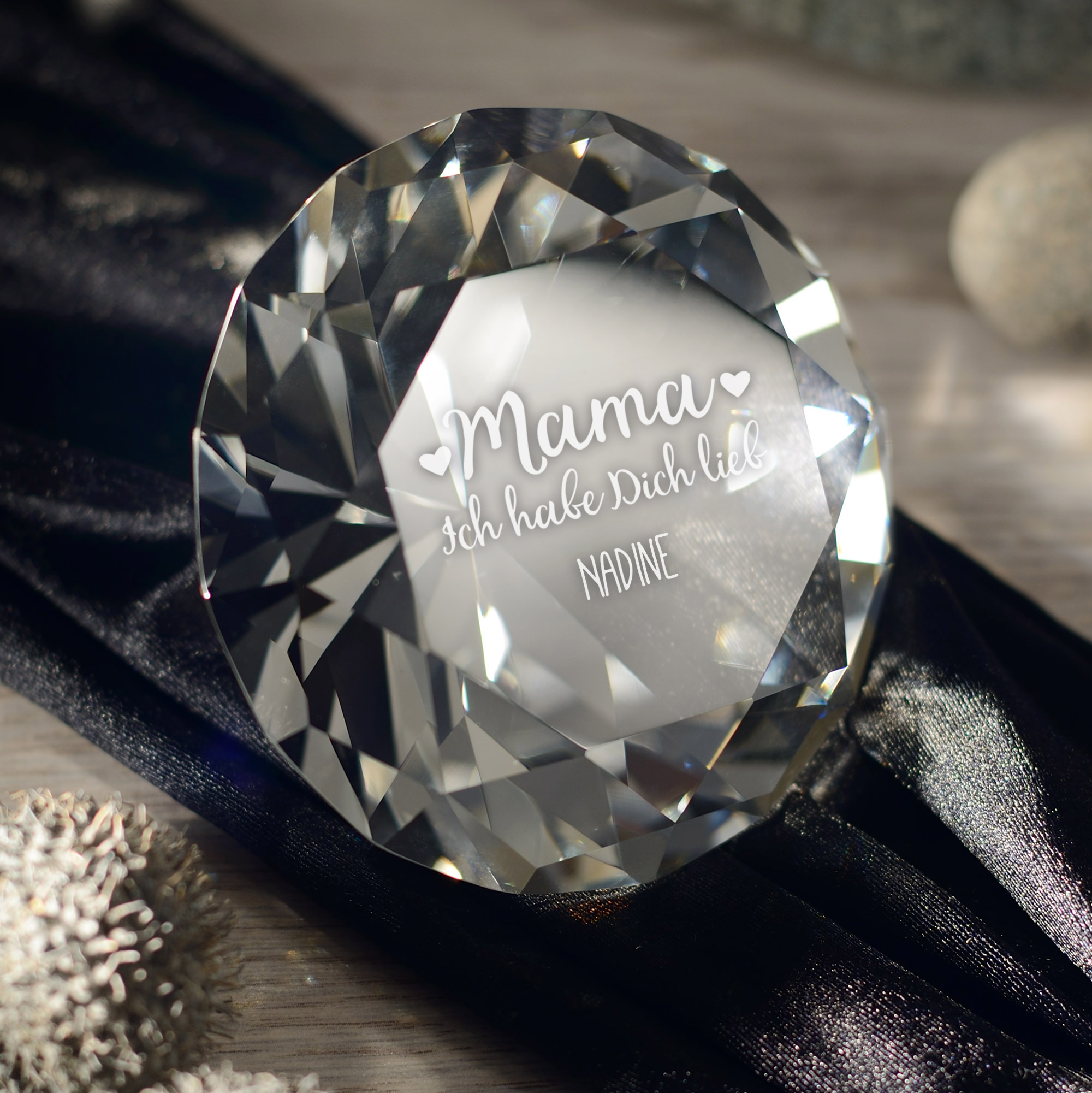 Diamant Kristall mit Gravur - Mama ich habe dich lieb - Personalisiert