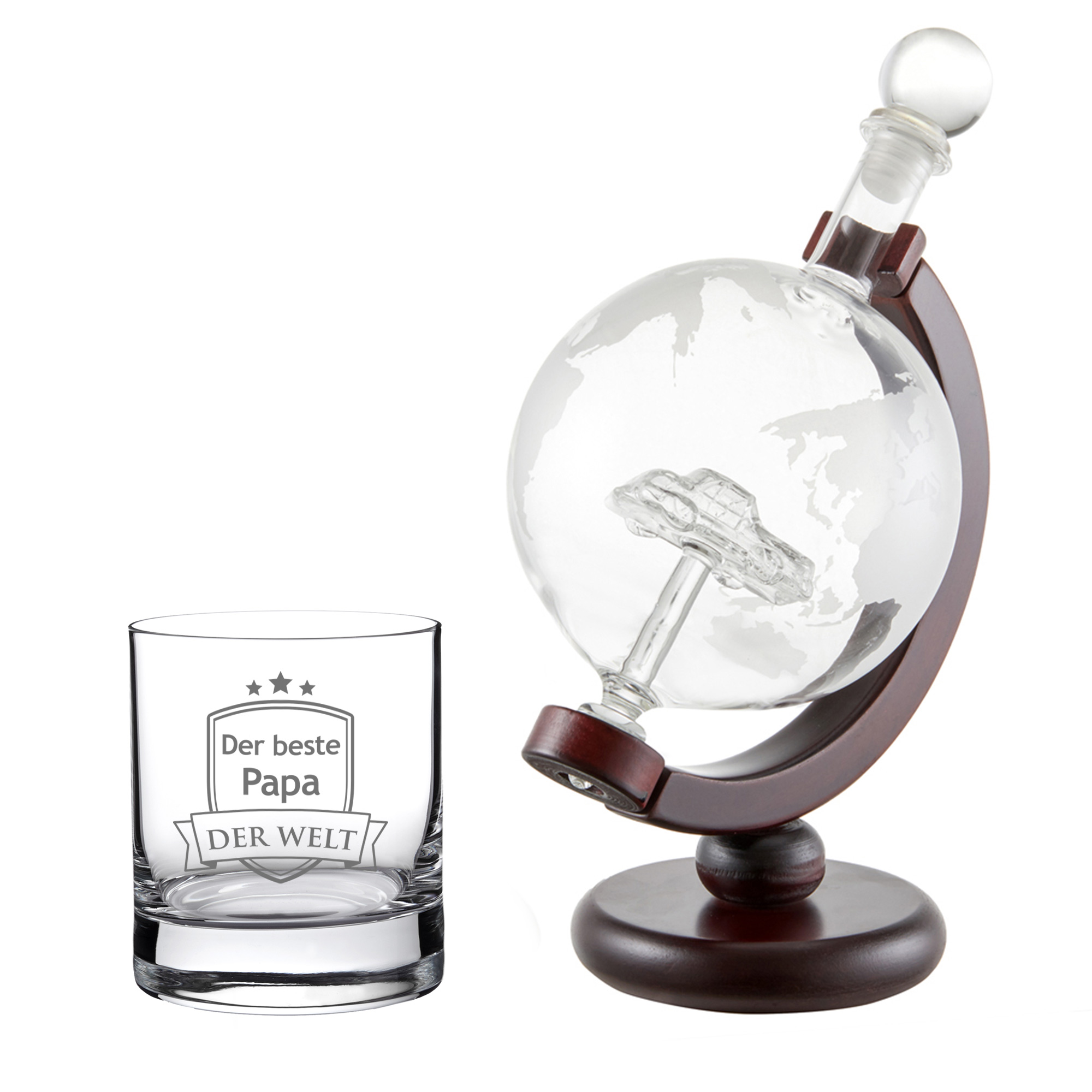 Whiskyset - Karaffe Globus mit Auto und Whiskyglas - Bester Papa