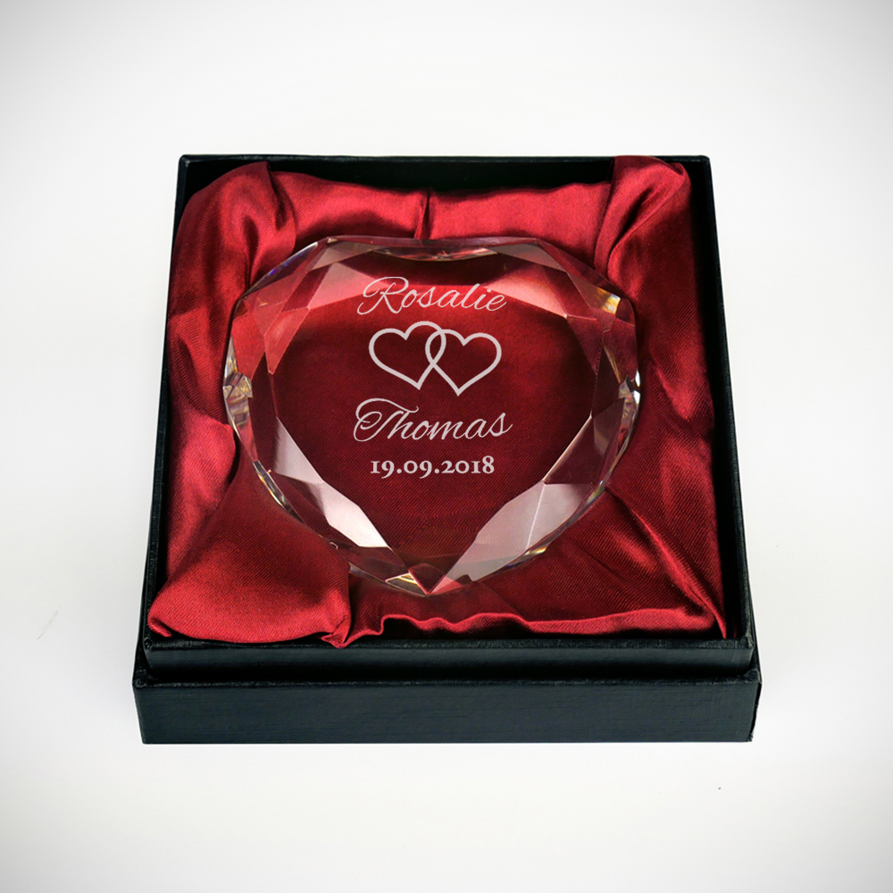 Herzkristall mit Gravur zur Hochzeit - Personalisiert