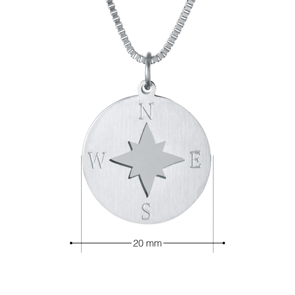 Halskette mit Gravur - Kompass und Namen - Silber - Personalisiert