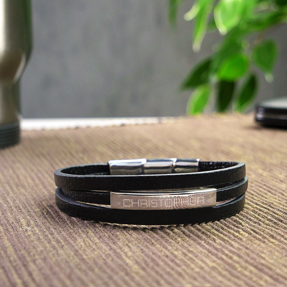 Herrenarmband mit Gravur - Leder Armband mit Name