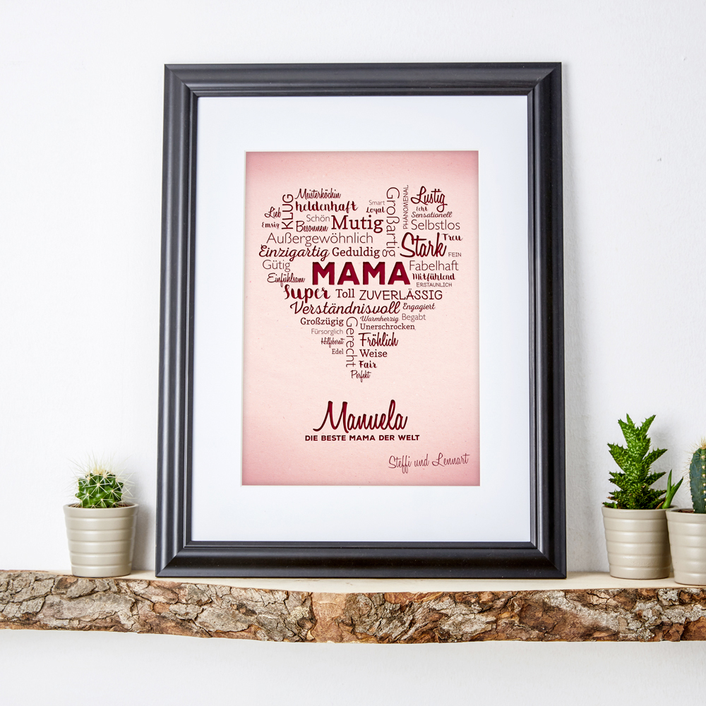 Wortwolke Herz für Mama - Personalisiert - Ihre Namen im Bild