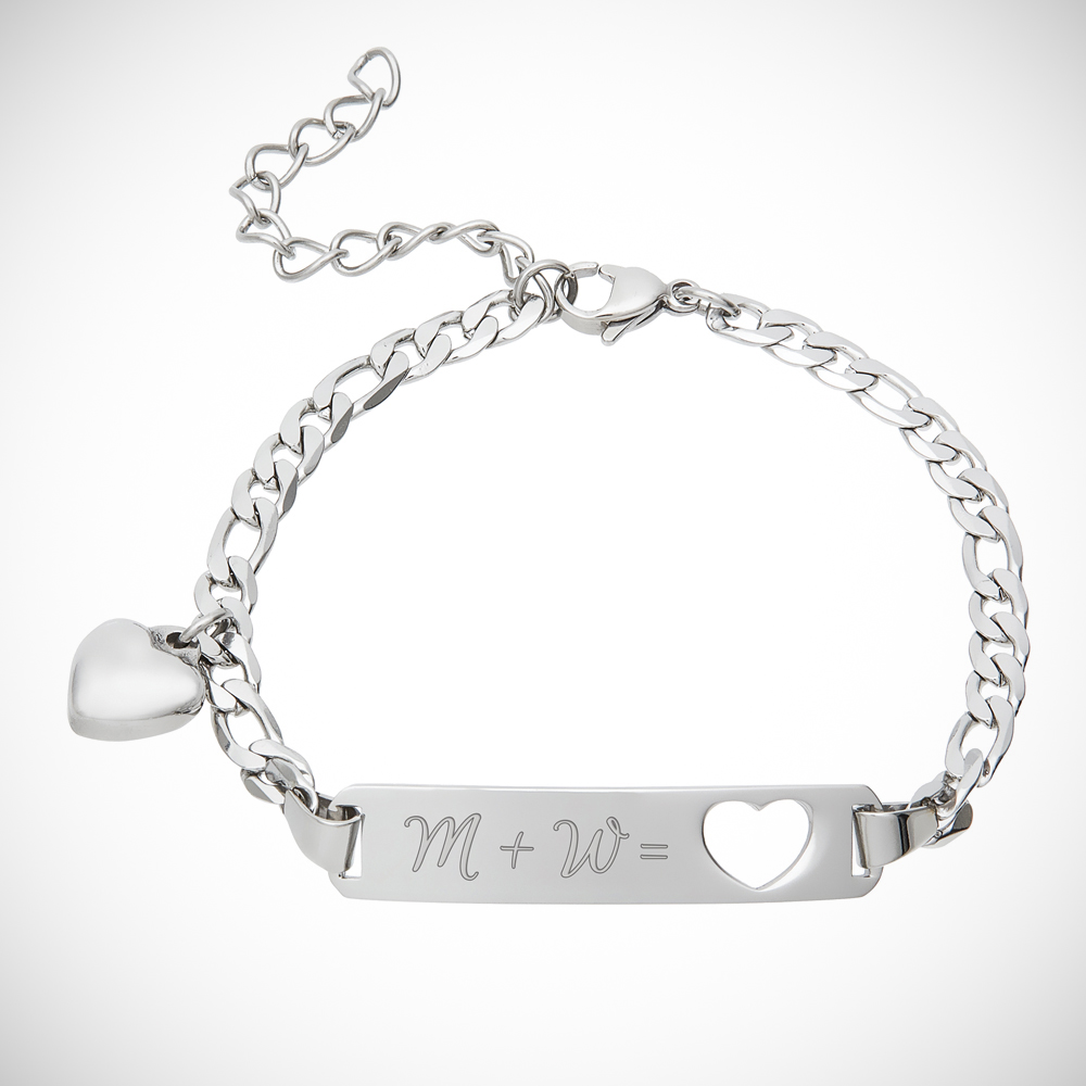 Armband mit Gravur - Initialen Herz Silber - Personalisiert