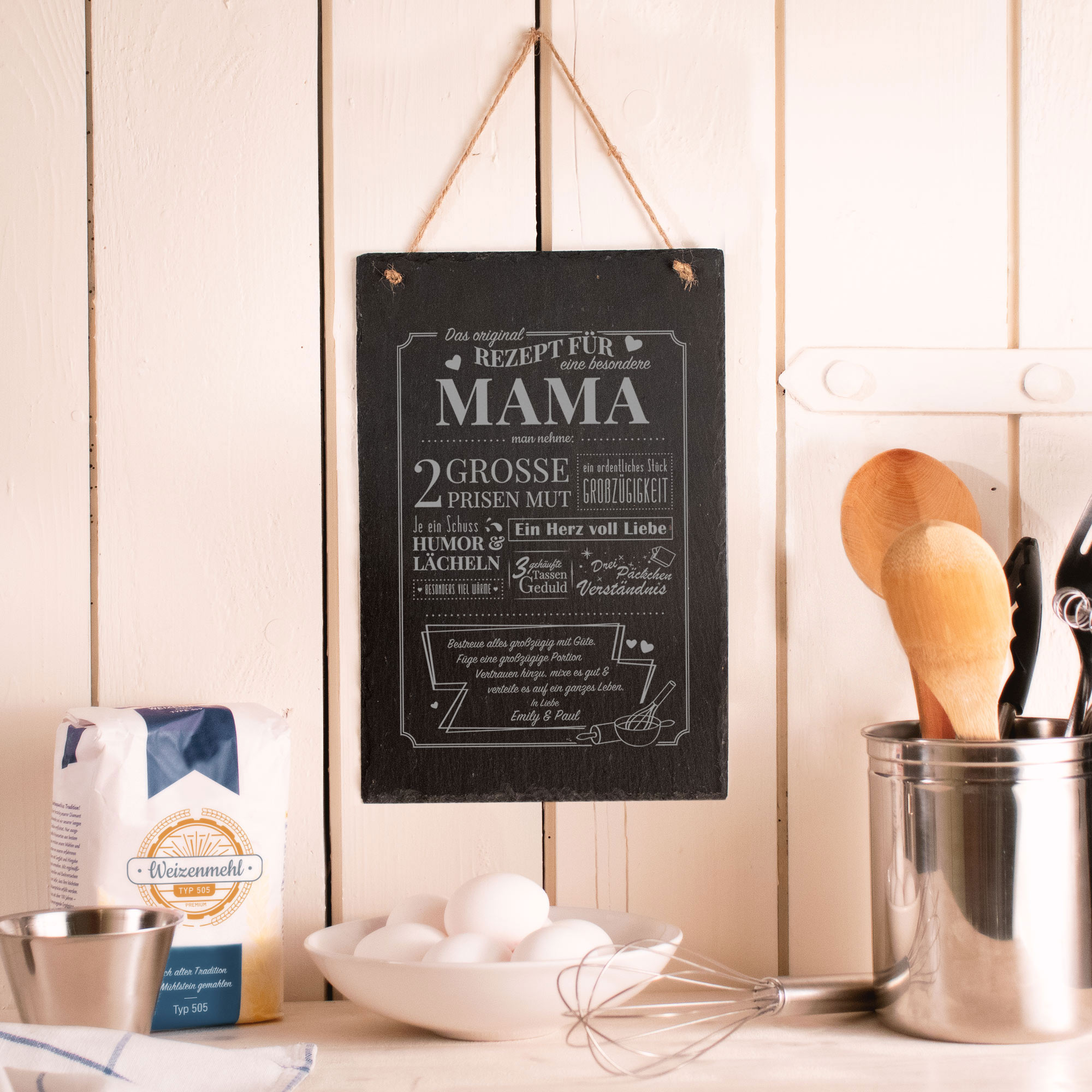 Personalisierte Schiefertafel mit Gravur Rezept Mama - Groß
