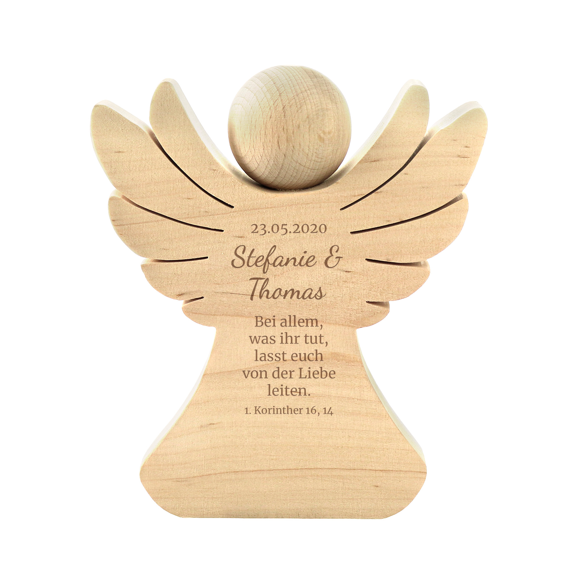 Engel aus Holz mit Gravur zur Hochzeit - Segen - Personalisiert