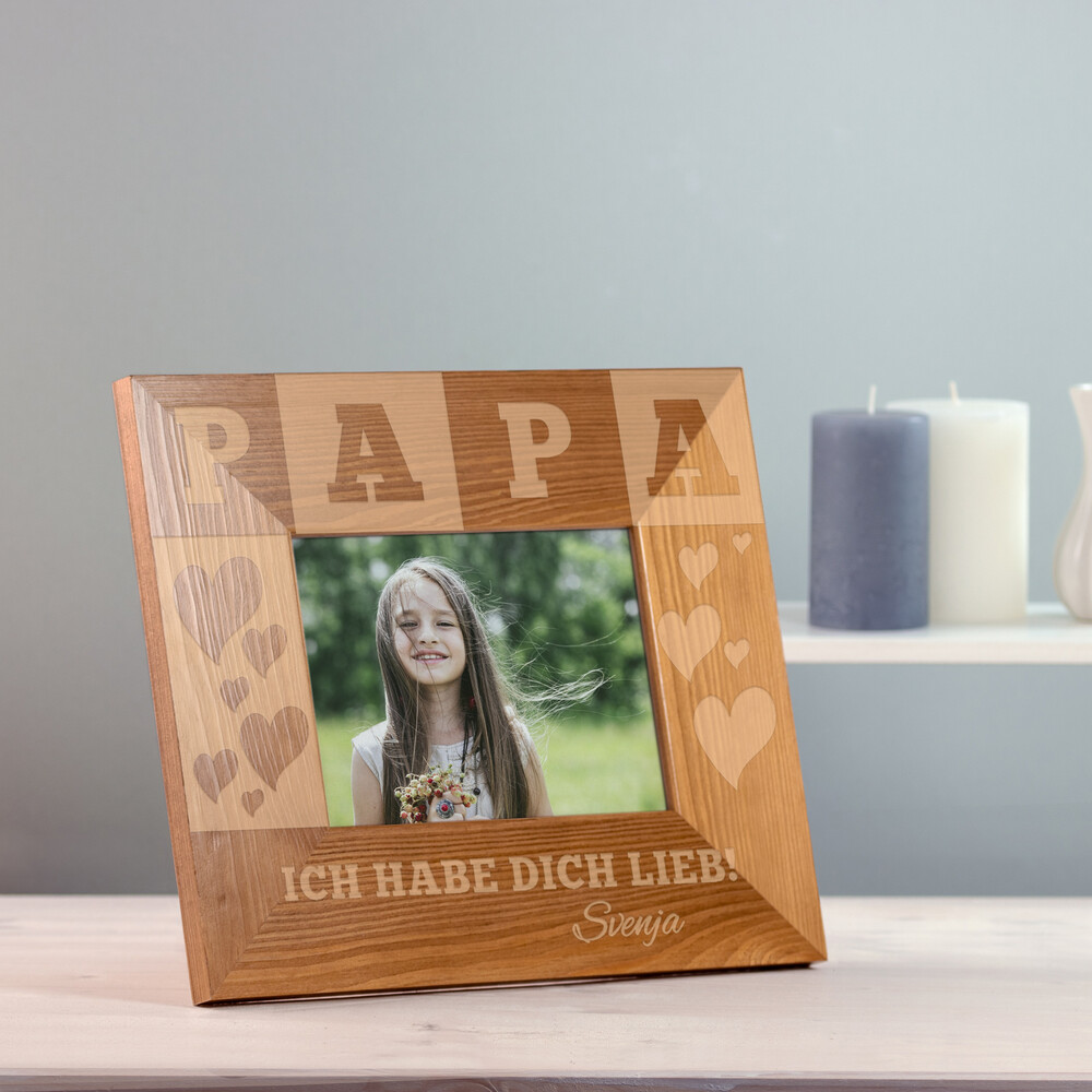 Bilderrahmen aus Holz mit Gravur für Papa - Personalisiert