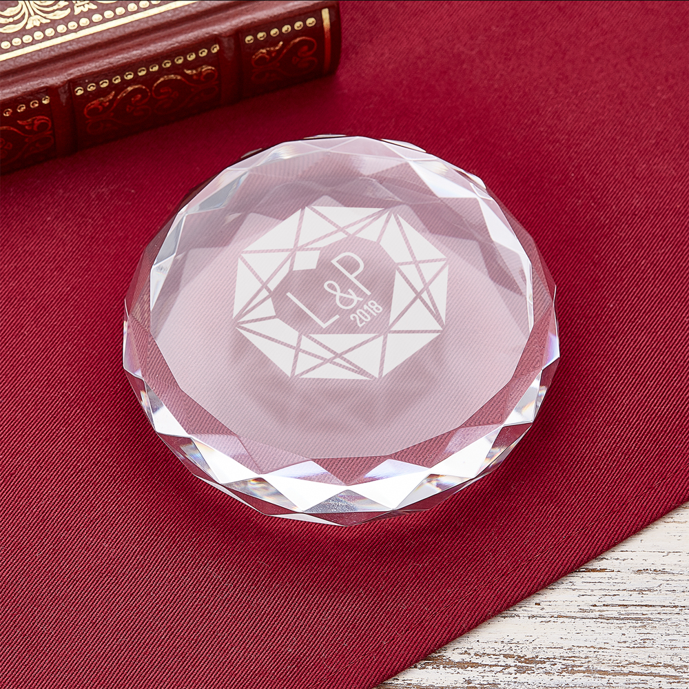 Kristall mit Gravur - Diamant und Initialen - Personalisiert
