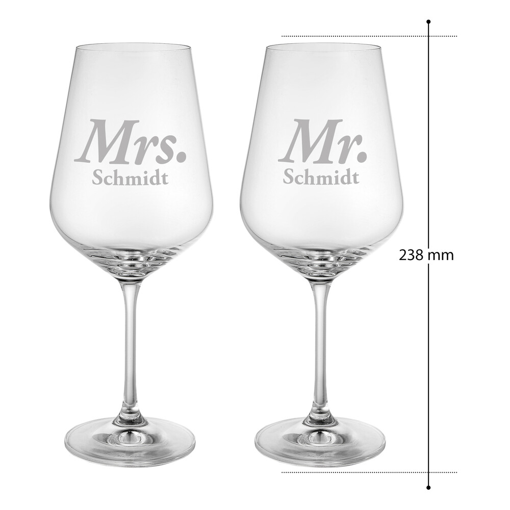 Weinglas mit Gravur - Mr Mrs - Personalisiert - 2er Set