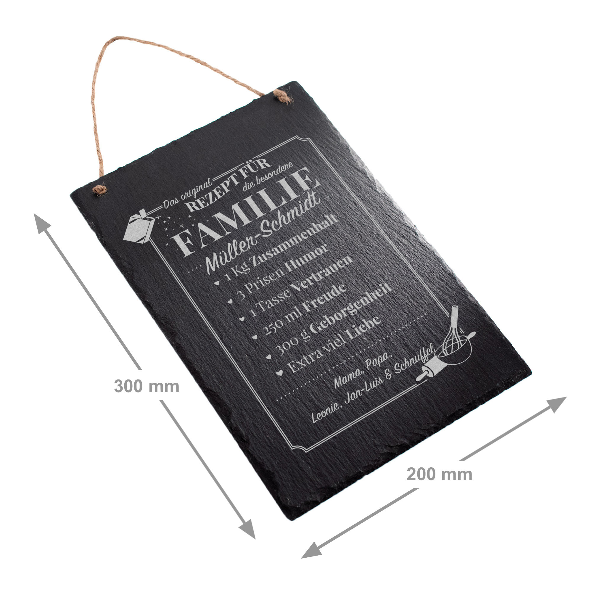 Personalisierte Schiefertafel mit Gravur Rezept Familie - Groß