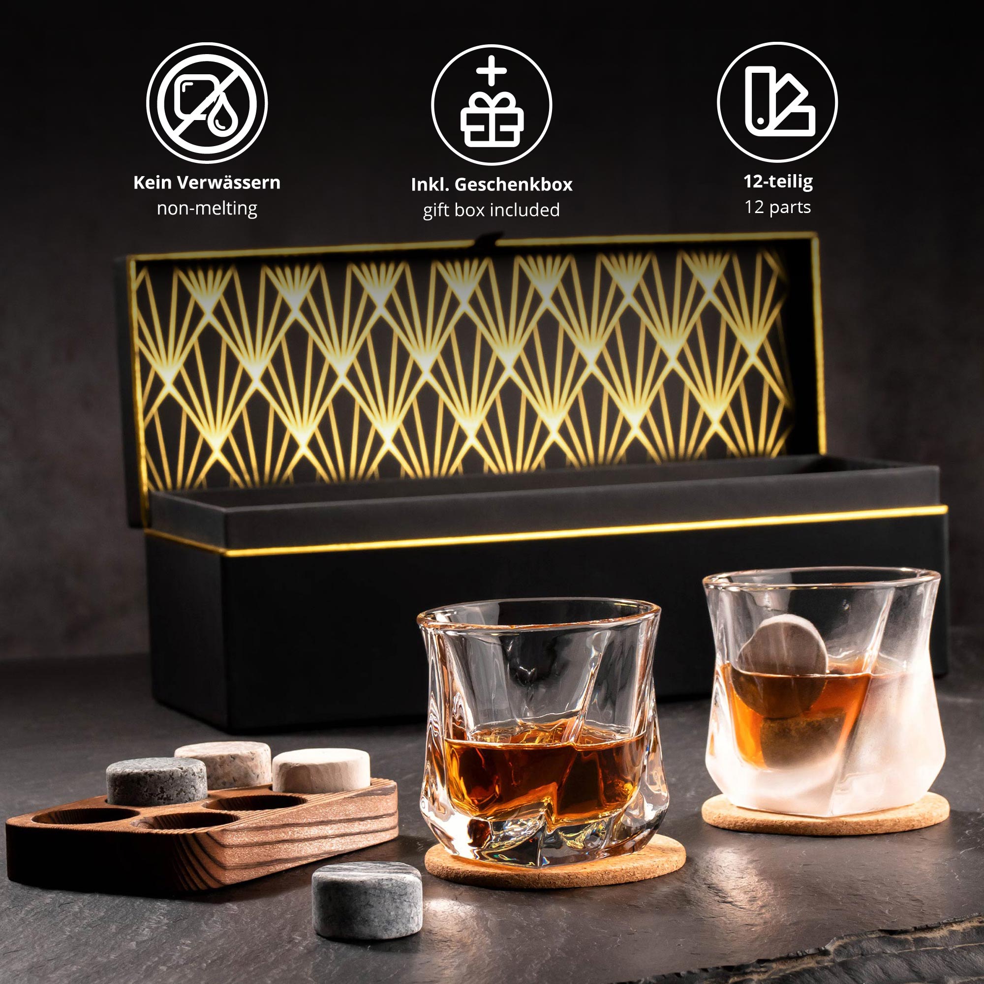Whisky Set in edler Geschenkbox mit Gravur zum 60. Geburtstag